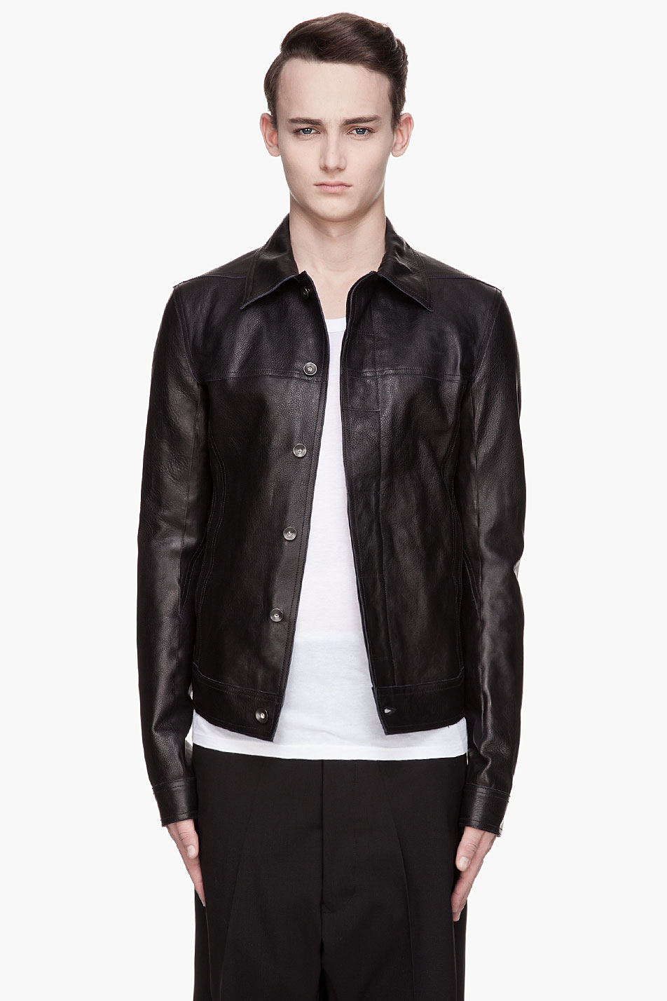 Rick Owens Black Heavy Textured Leather Work Jacket In For Gallery