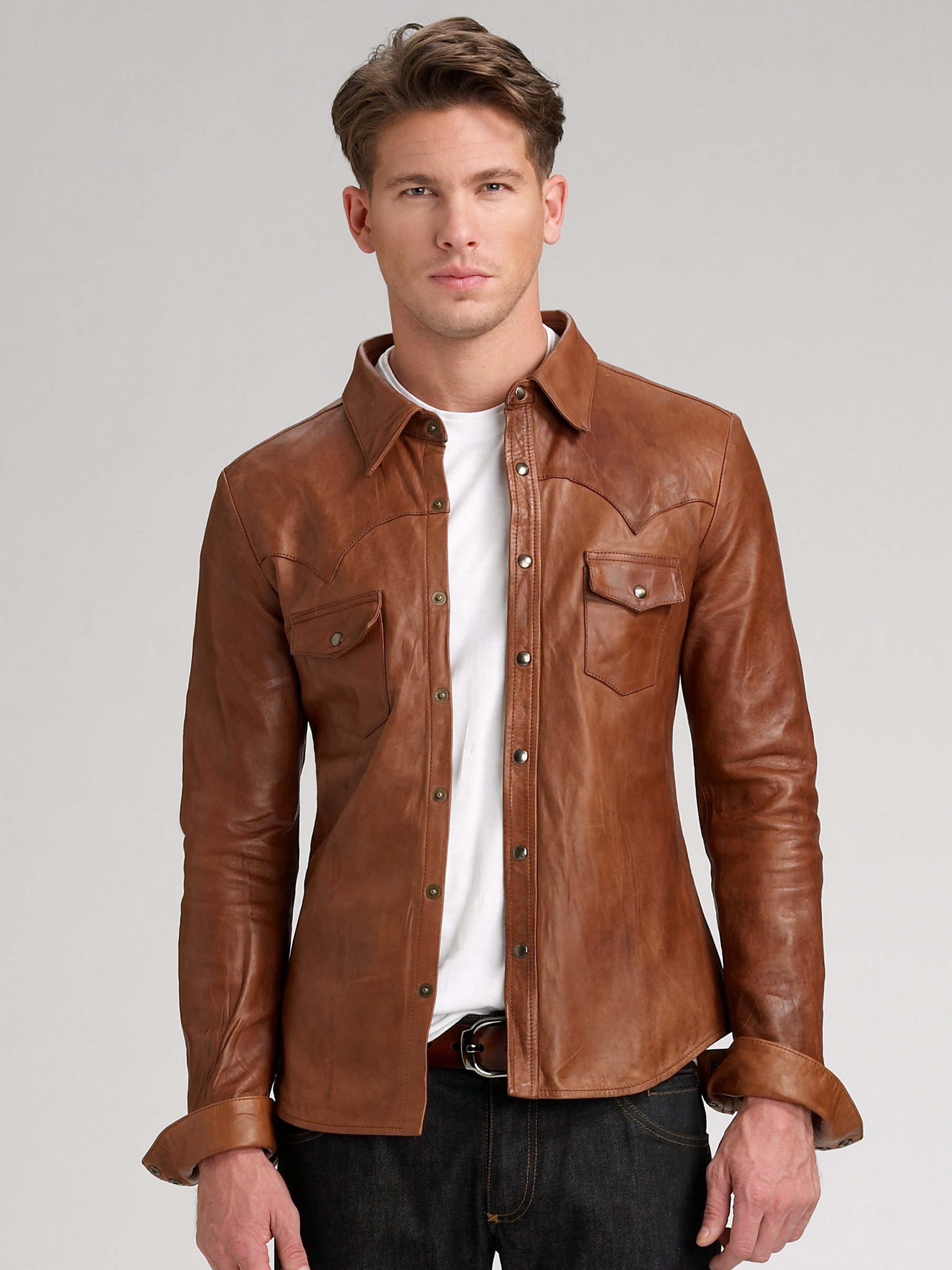 Dolce & Gabbana Leather Shirt in Brown for Men | Lyst