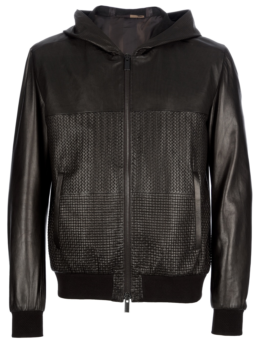 Fendi Woven Leather Jacket in Brown for Men | Lyst