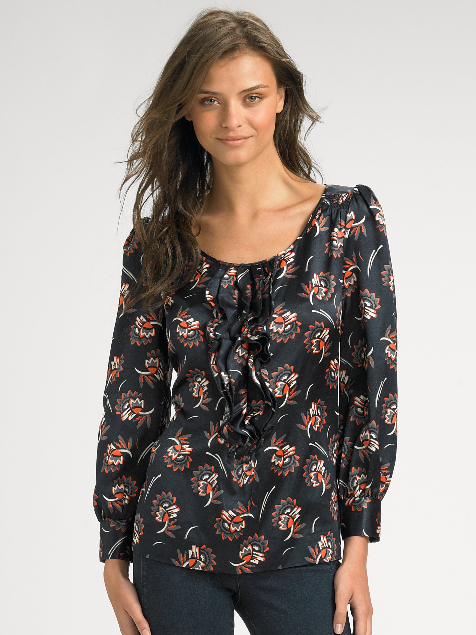 Juicy Couture Silkcotton Floral Blouse in Floral (outerspace) | Lyst