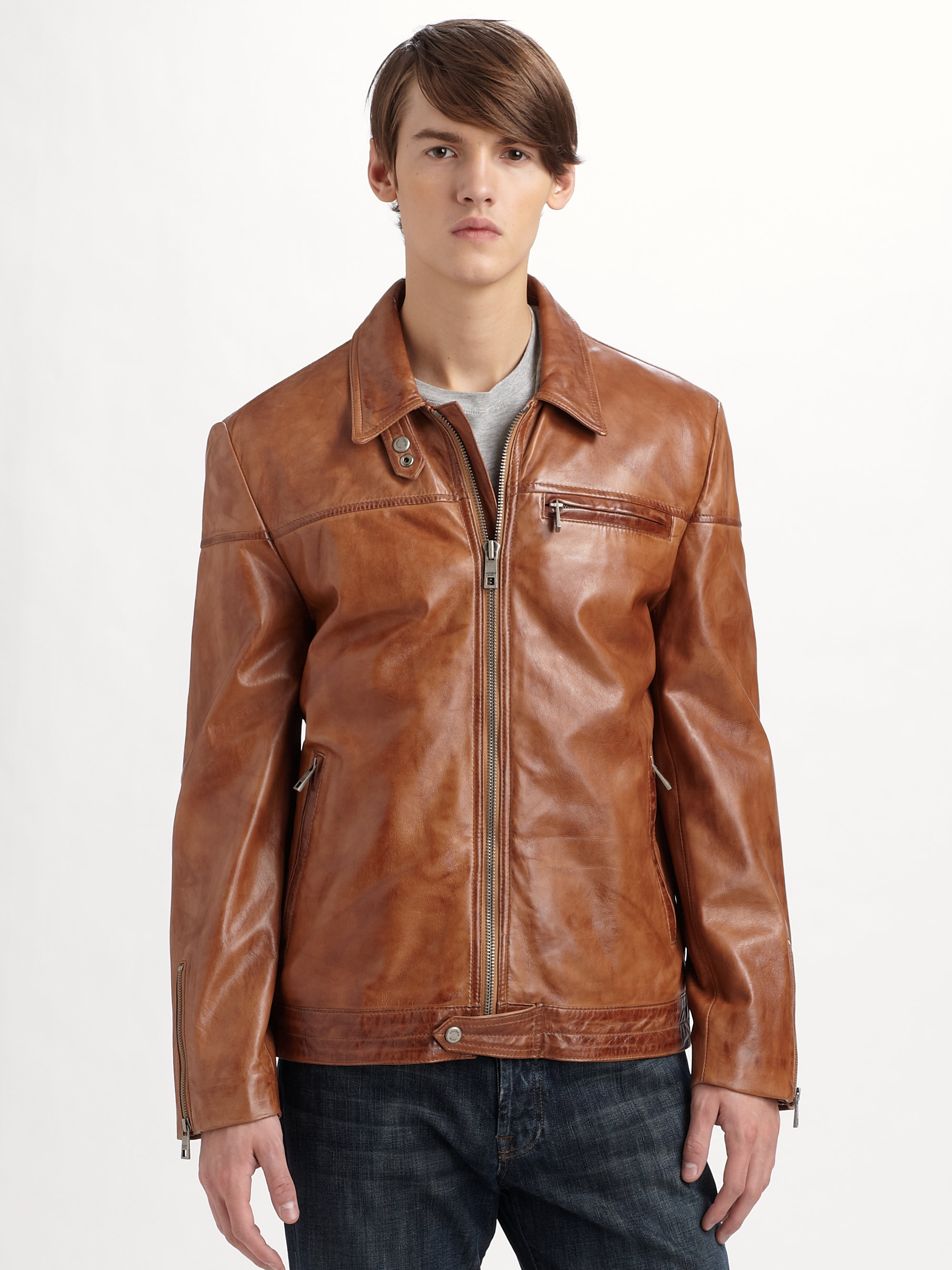 Andrew Marc Club Leather Moto Jacket In Brown For Men Lyst Gallery