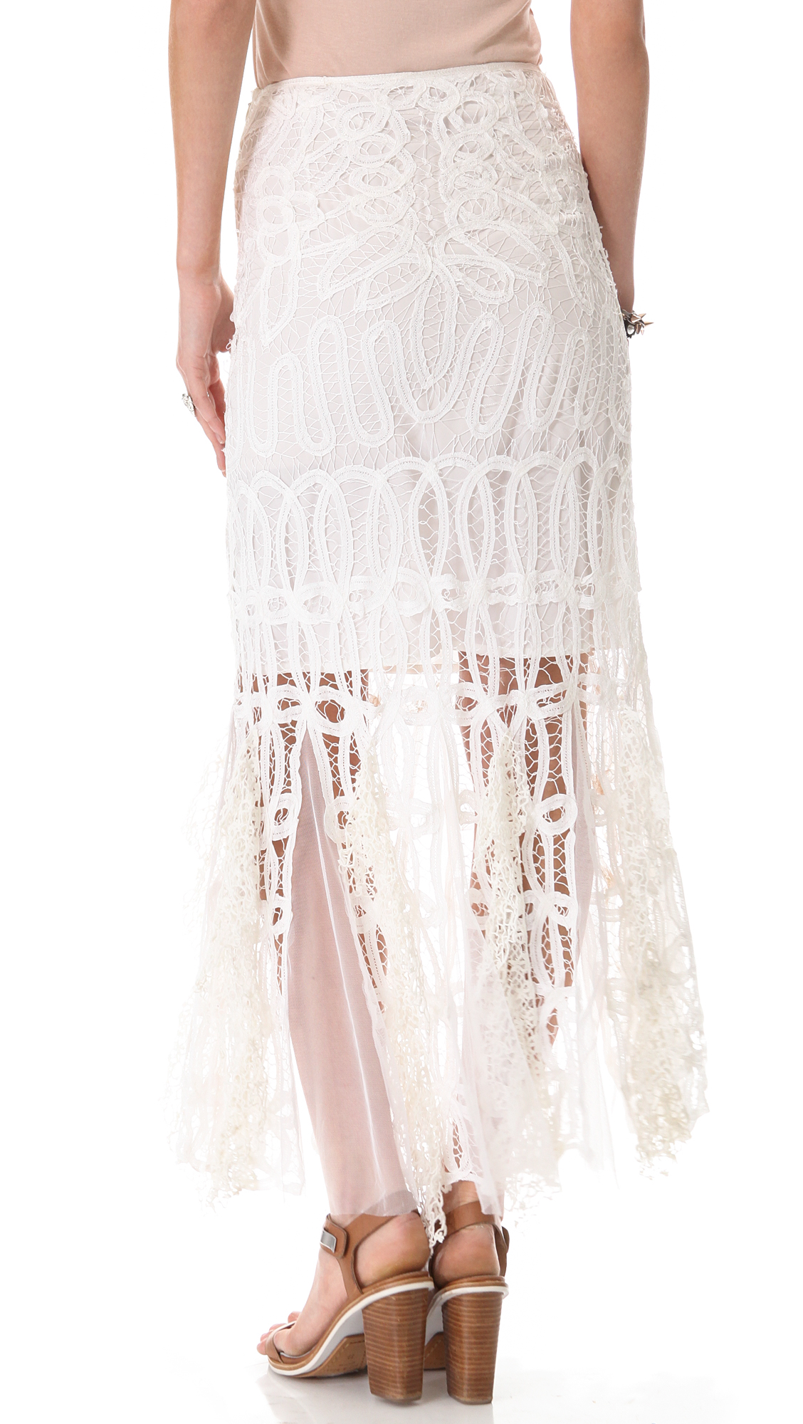 Free People Pieced Lace Maxi Skirt in White - Lyst