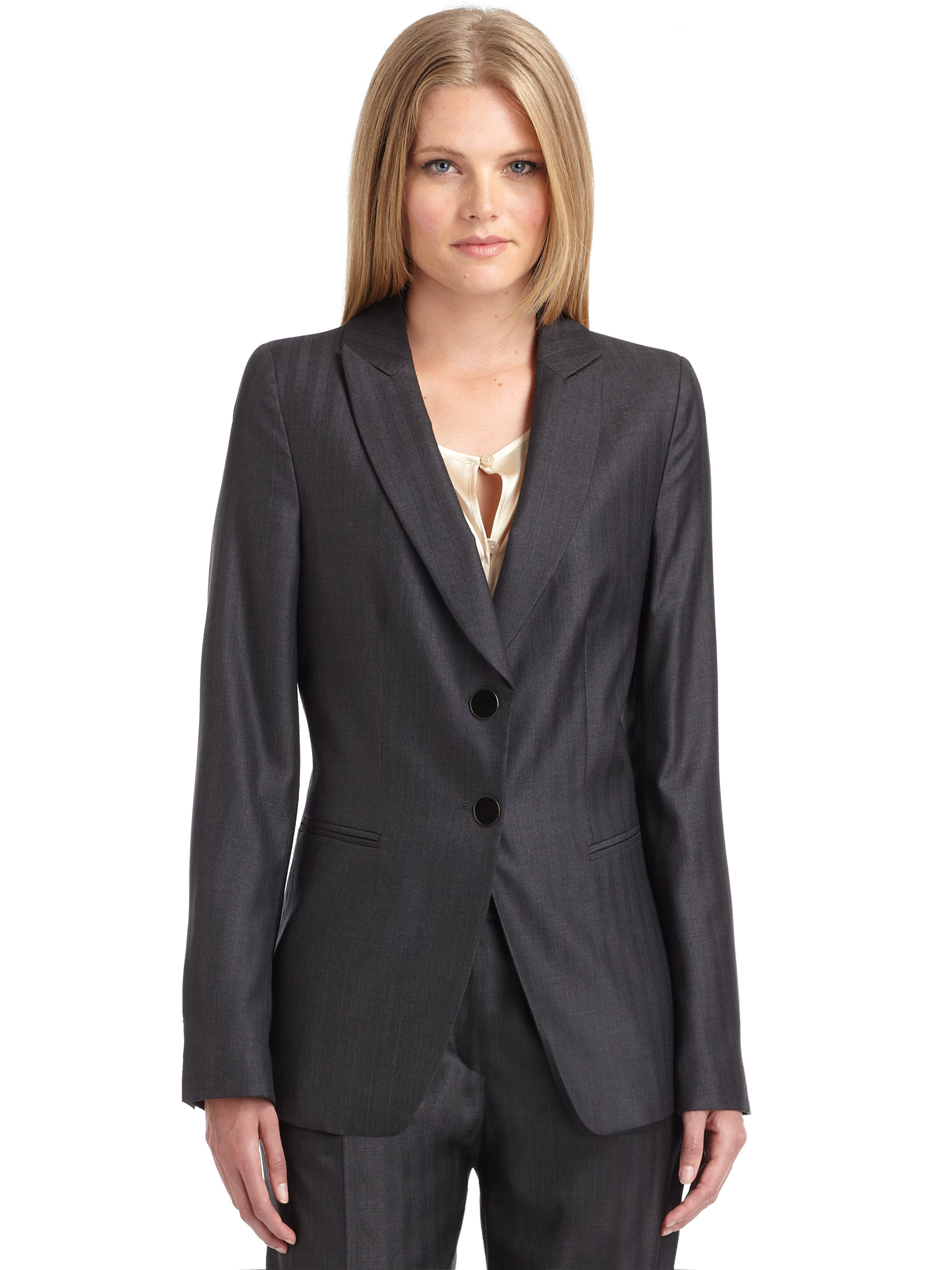 Lyst - Giorgio Armani Woolsilk Pinstripe Suit Jacket in Gray