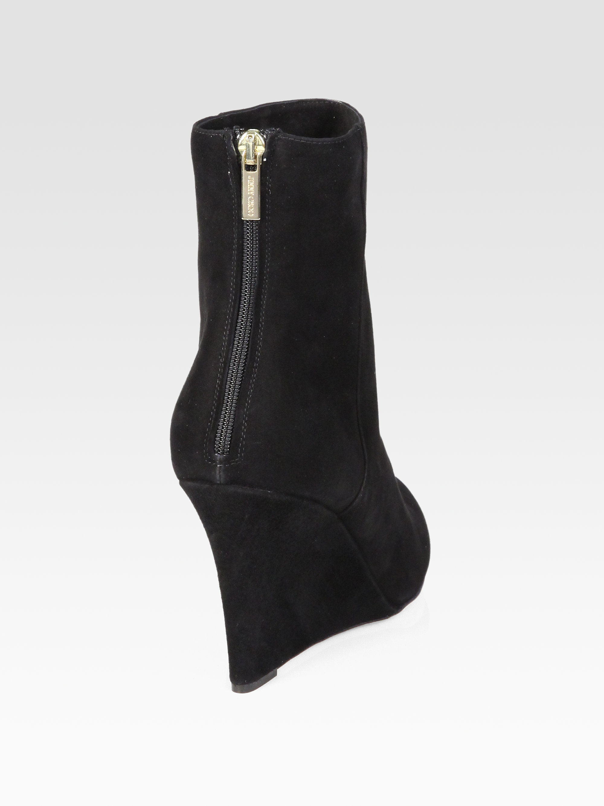 Jimmy choo Mayor Suede Wedge Ankle Boots in Black | Lyst