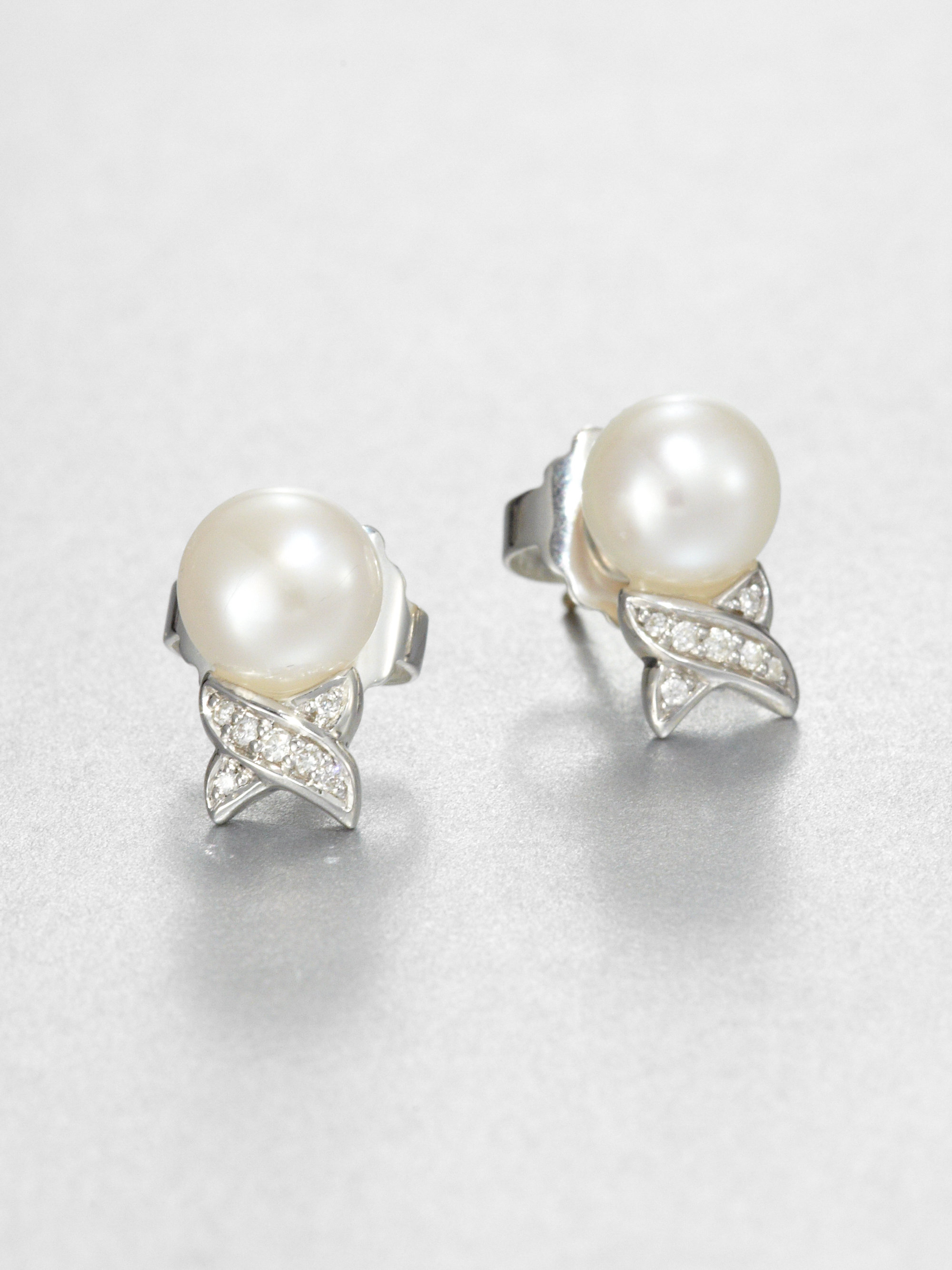 Lyst Lagos Freshwater Pearl Diamond And Sterling Silver Earrings Gallery