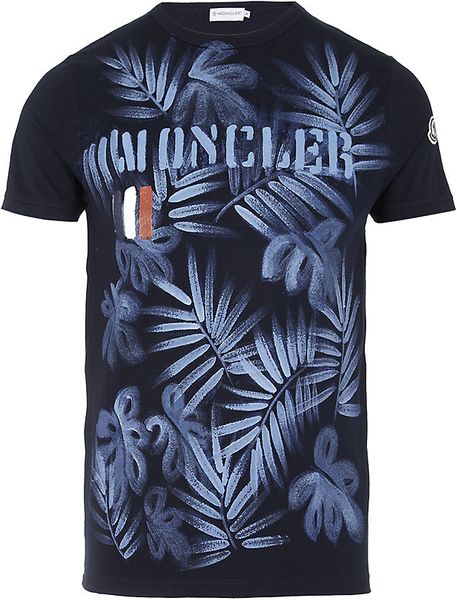 Moncler Hand Painted Hawaiian Tshirt in Blue for Men (denim) | Lyst