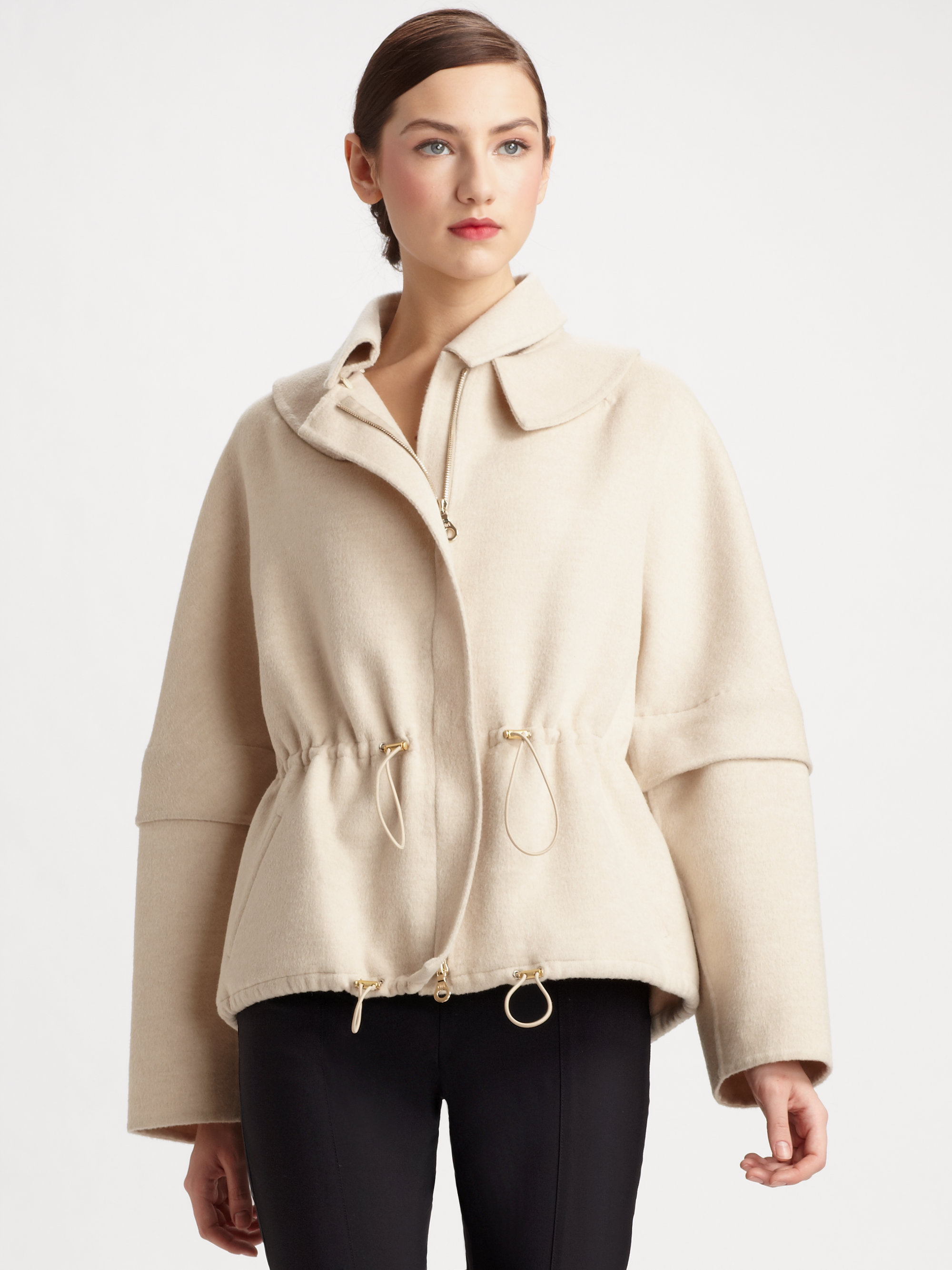 Lyst - Oscar De La Renta Fleece Wool/angora Jacket in Natural