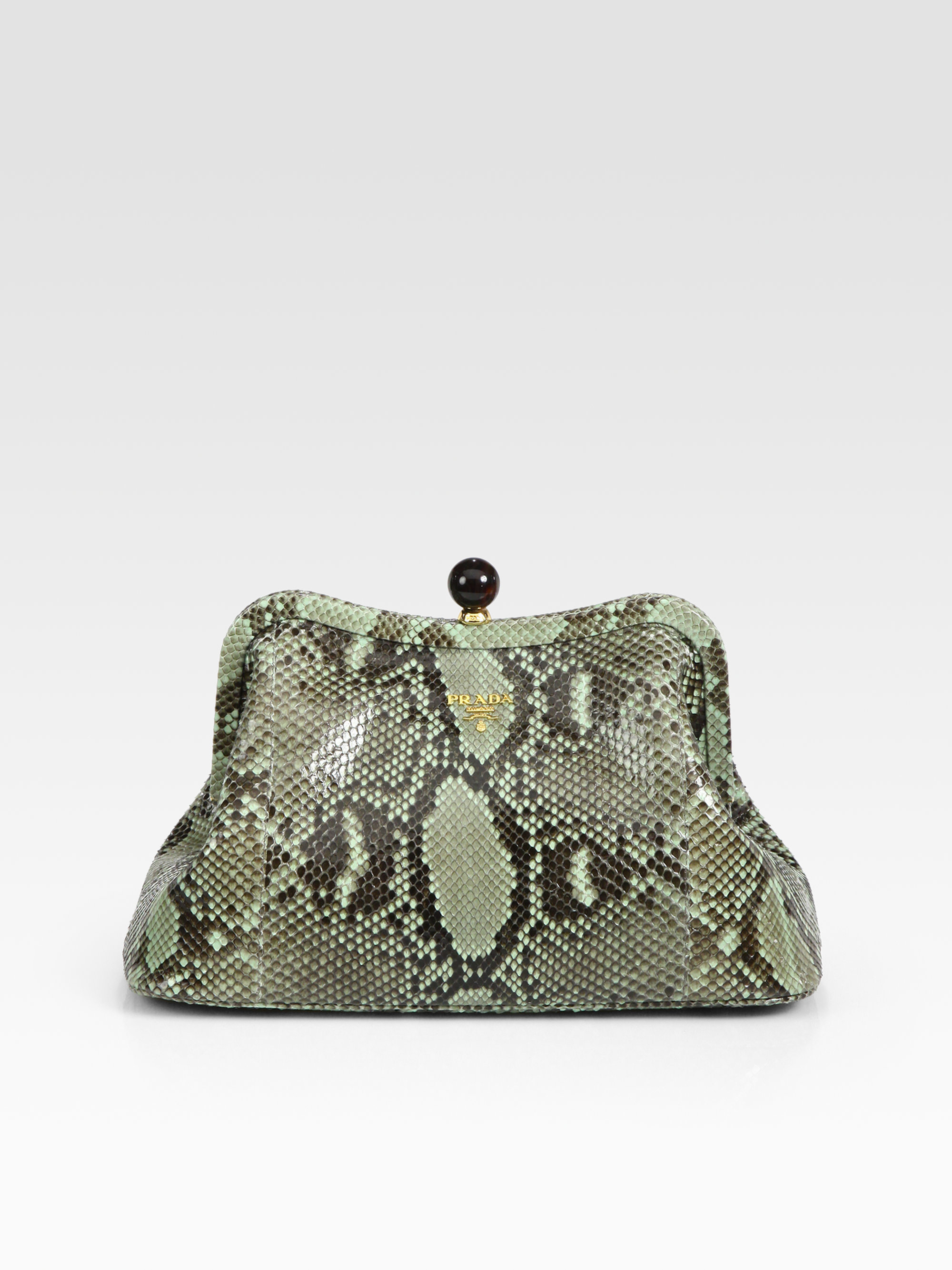 Prada Python Clutch in Green (agave) | Lyst  