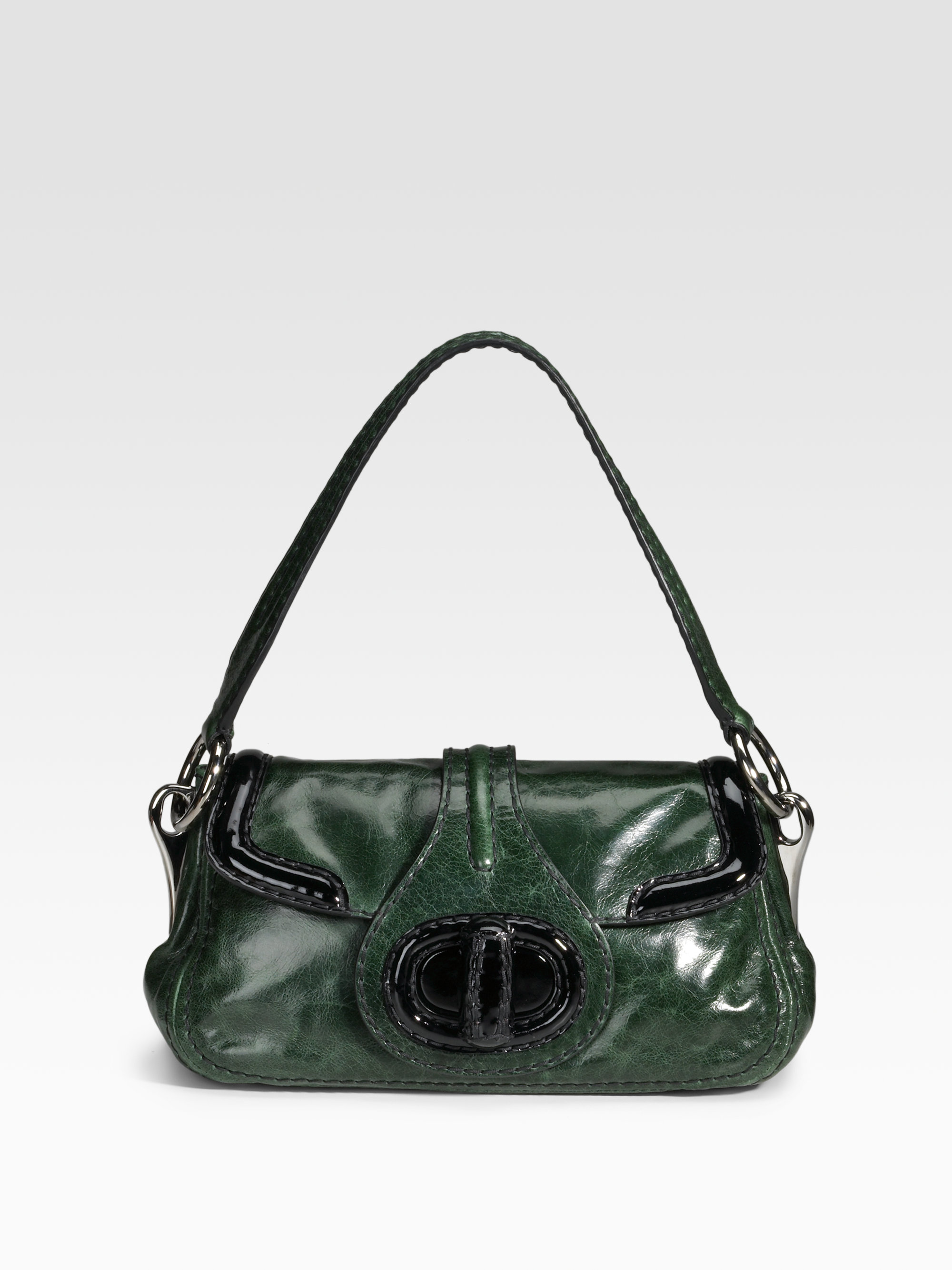 Prada Vitello Shine Vernice Bag in Green (green-black) | Lyst