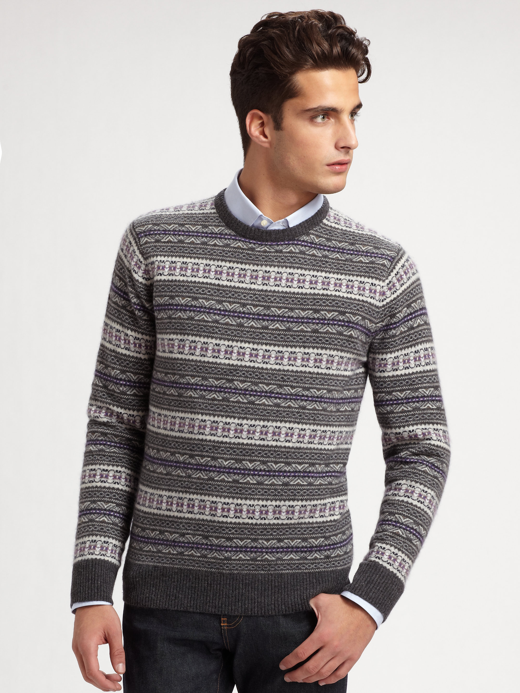Lyst - Saks Fifth Avenue Crewneck Cashmere Sweater in Gray for Men