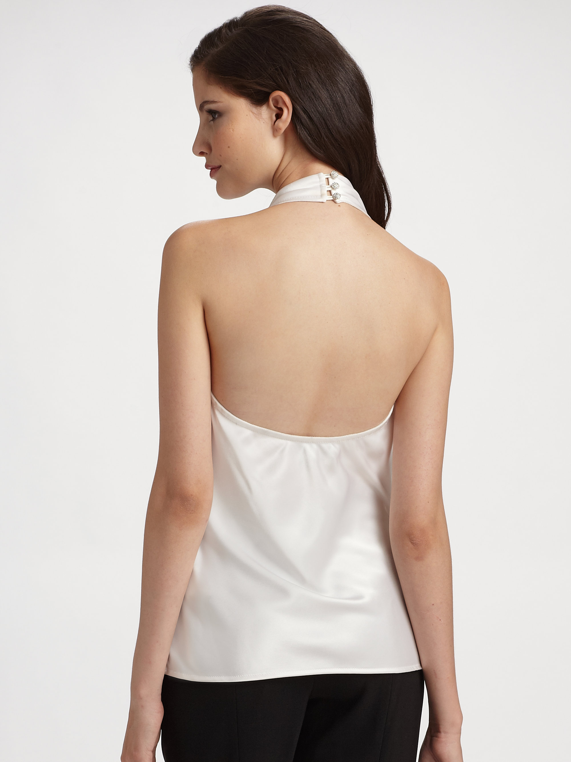 Lyst St. John Satin Halter Top in White