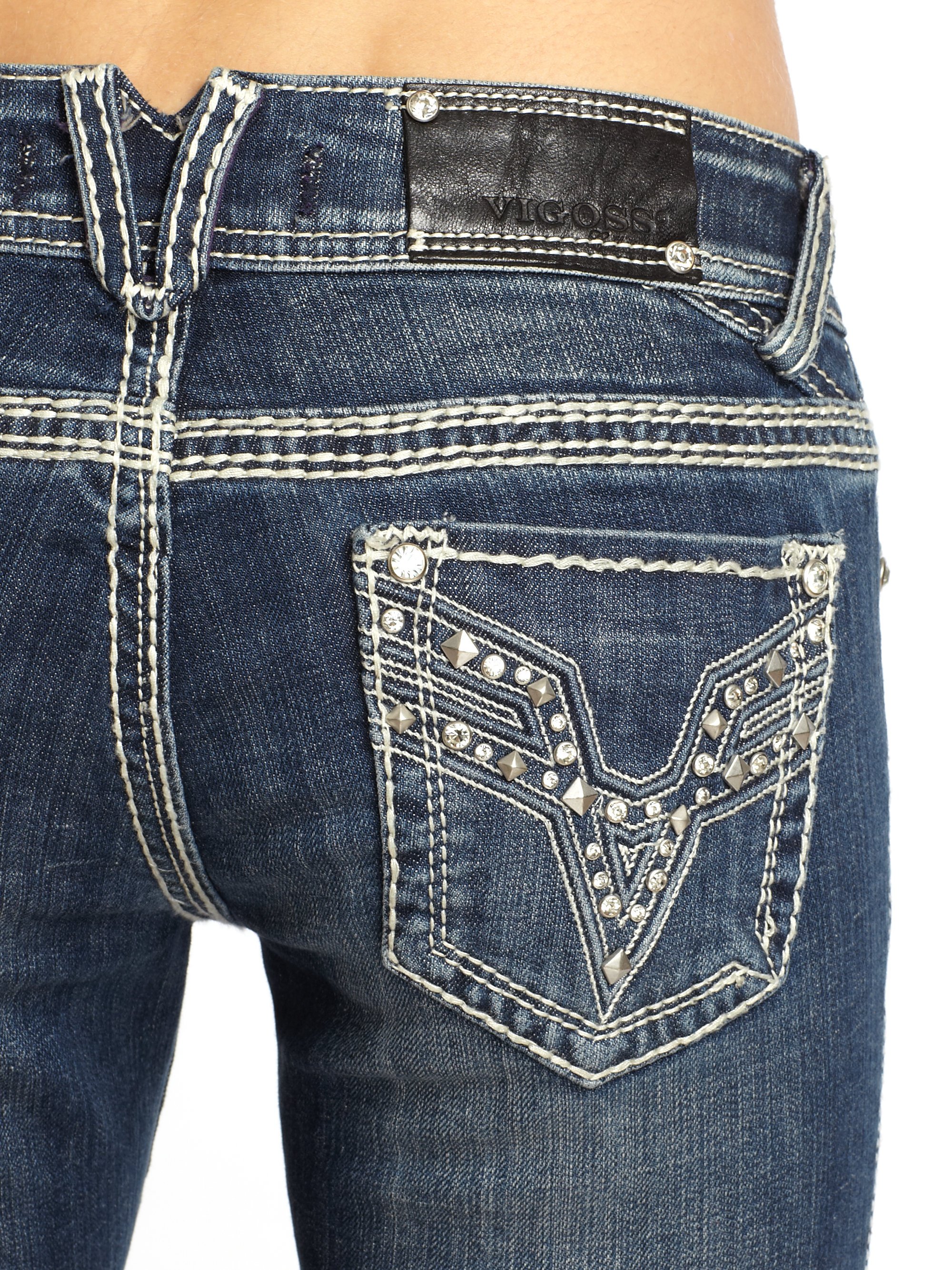 Vigoss Embellished Rhinestone Skinny Jeans In Blue Lyst 