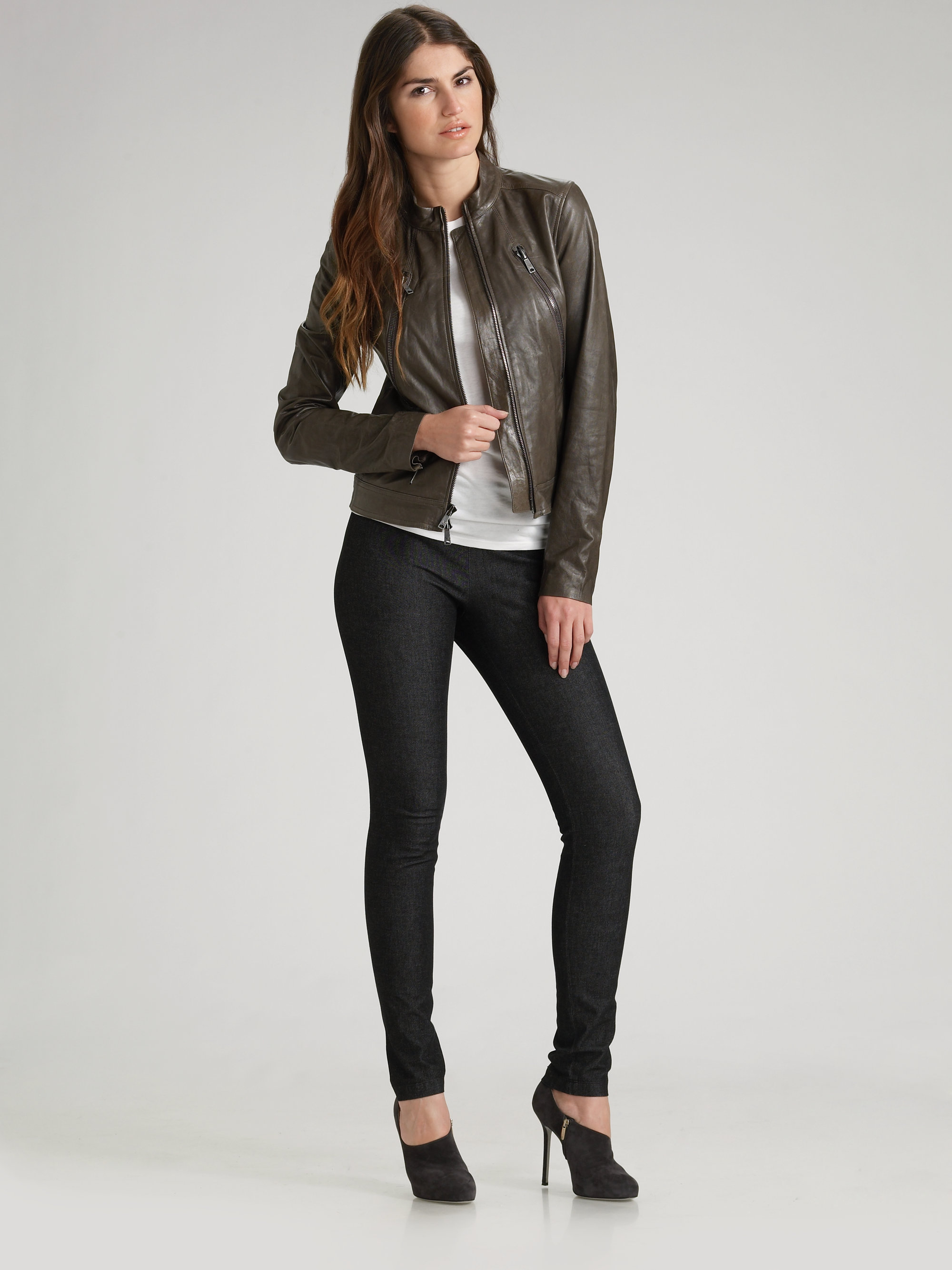 Lyst Vince Motocross Leather Jacket In Green Gallery