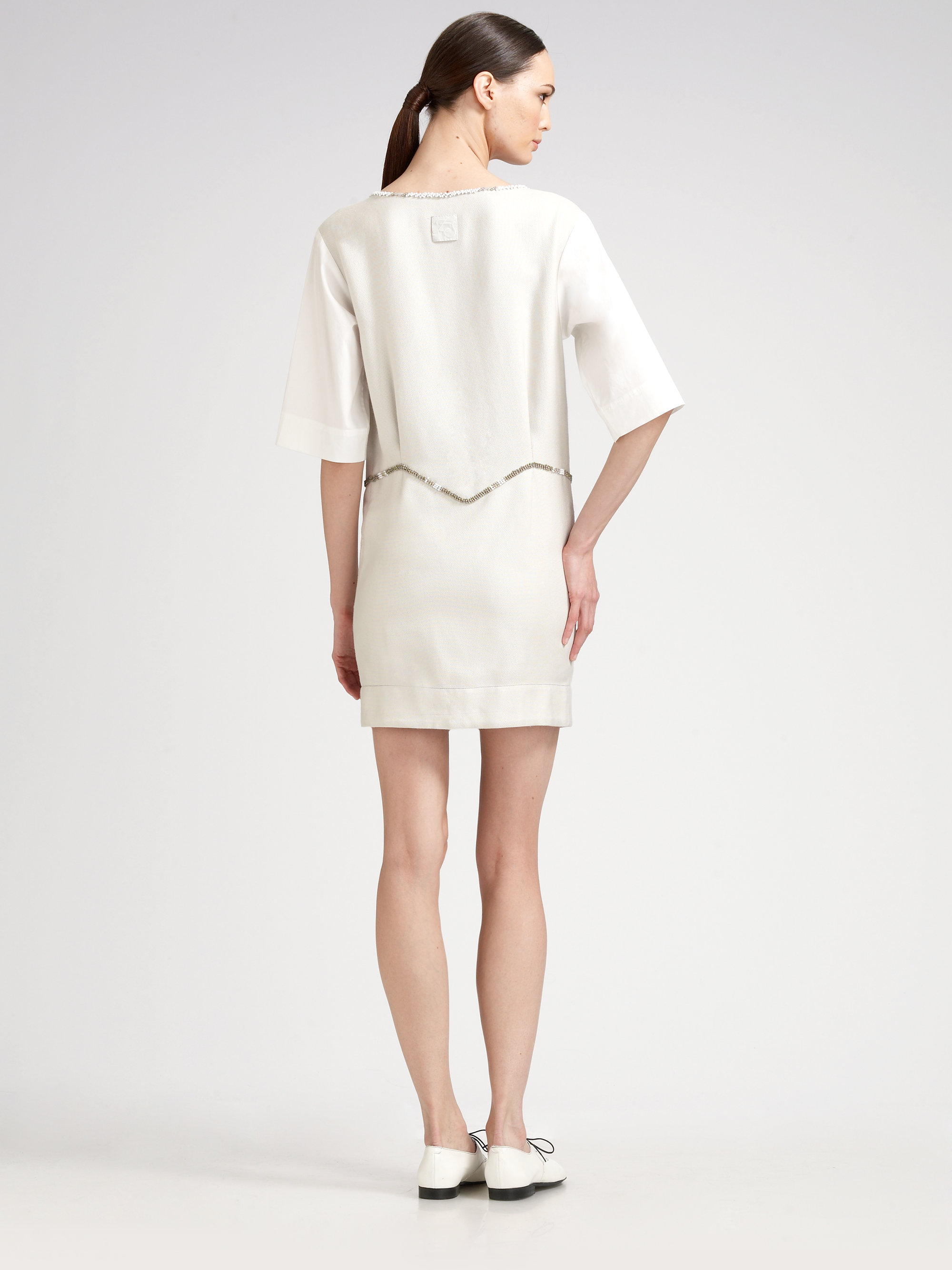 Z spoke by zac posen Beaded Basketweave Silk Dress in White Lyst