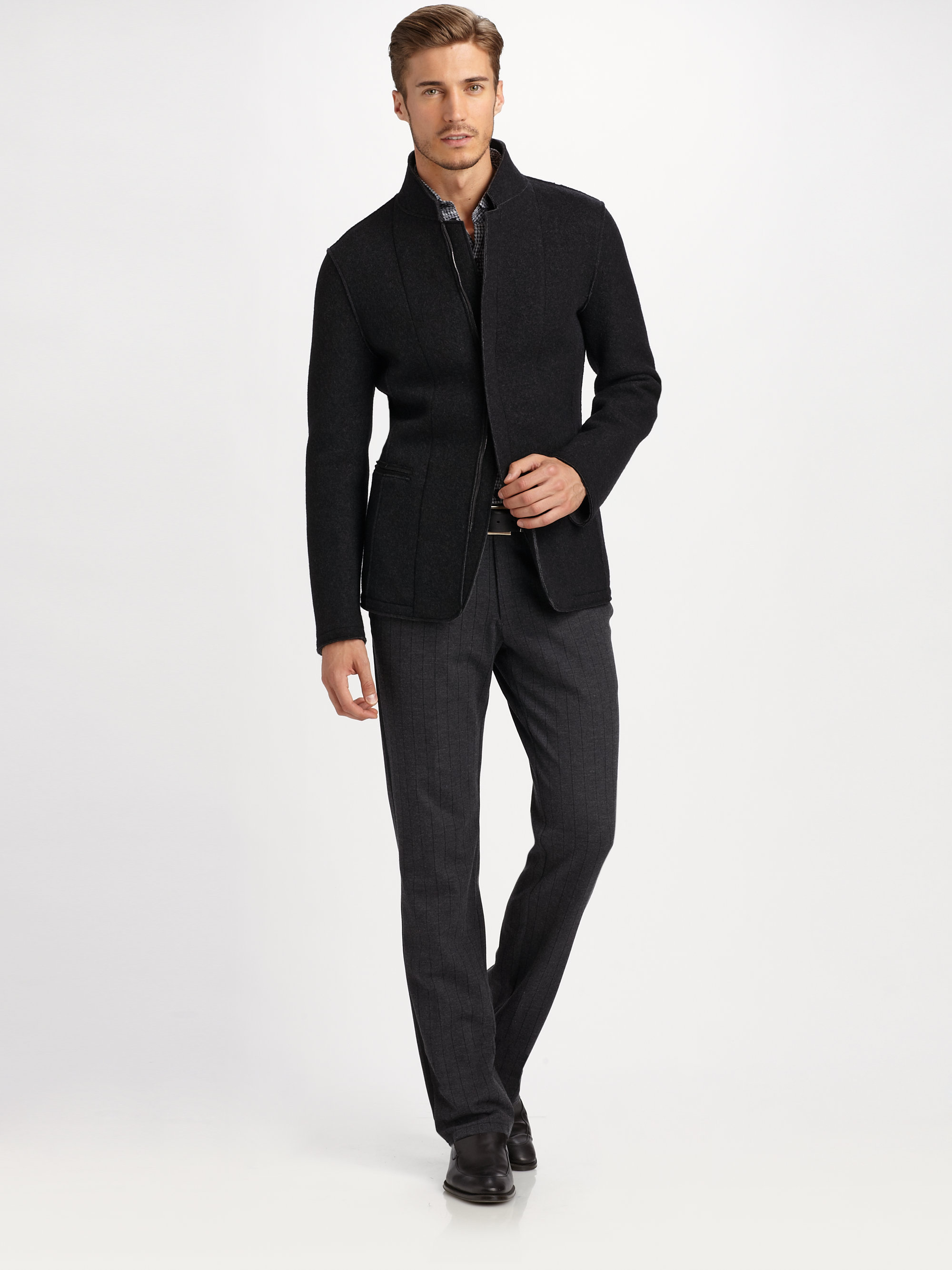 Lyst Armani Boiled Wool Blend Jacket in Black for Men
