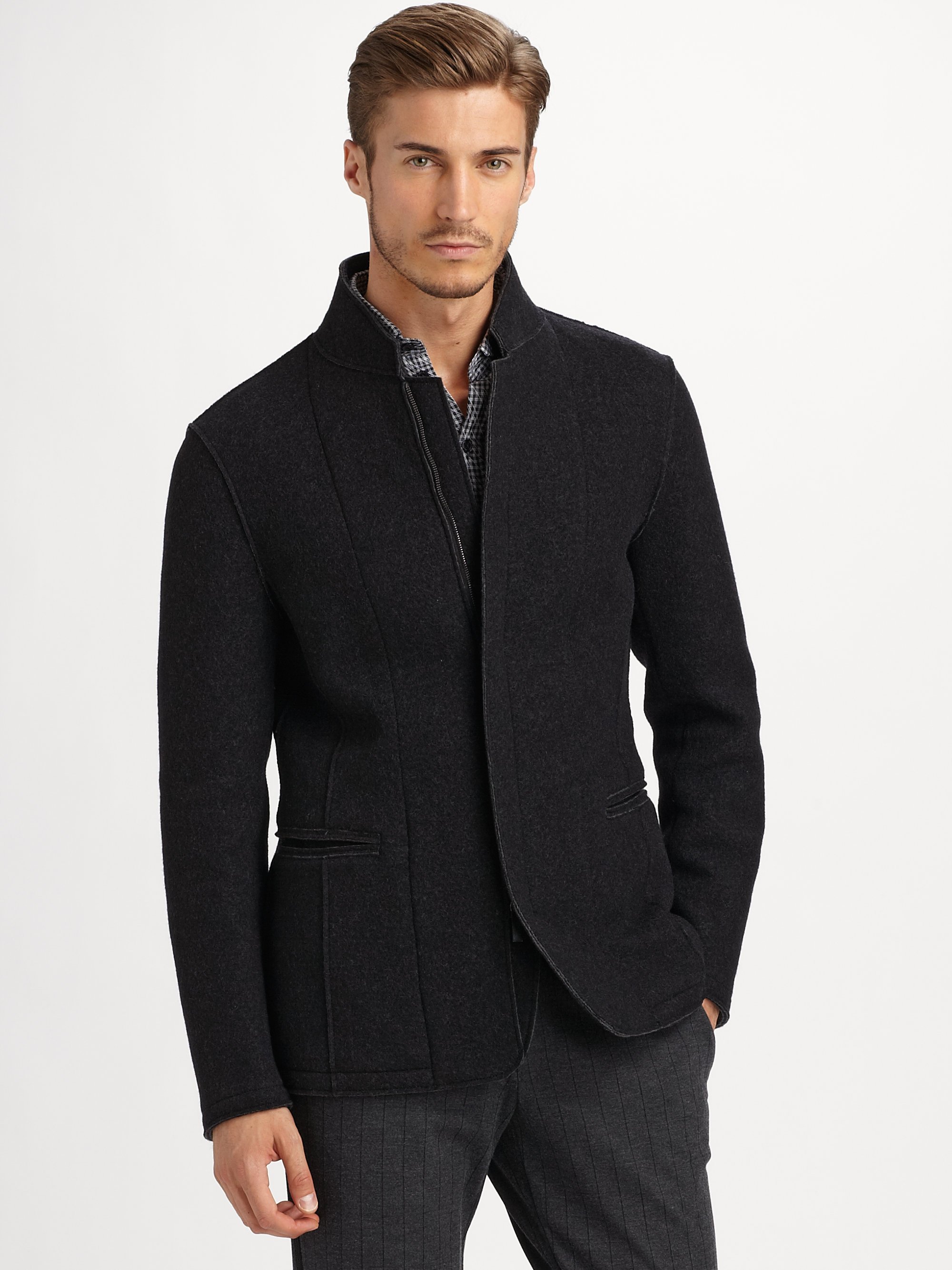 Lyst - Armani Boiled Wool Blend Jacket in Black for Men