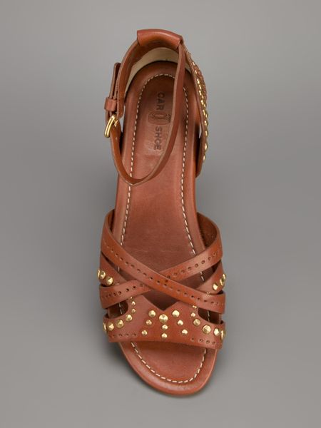 Car Shoe Studded Flat Ankle Strap Sandal in Brown | Lyst
