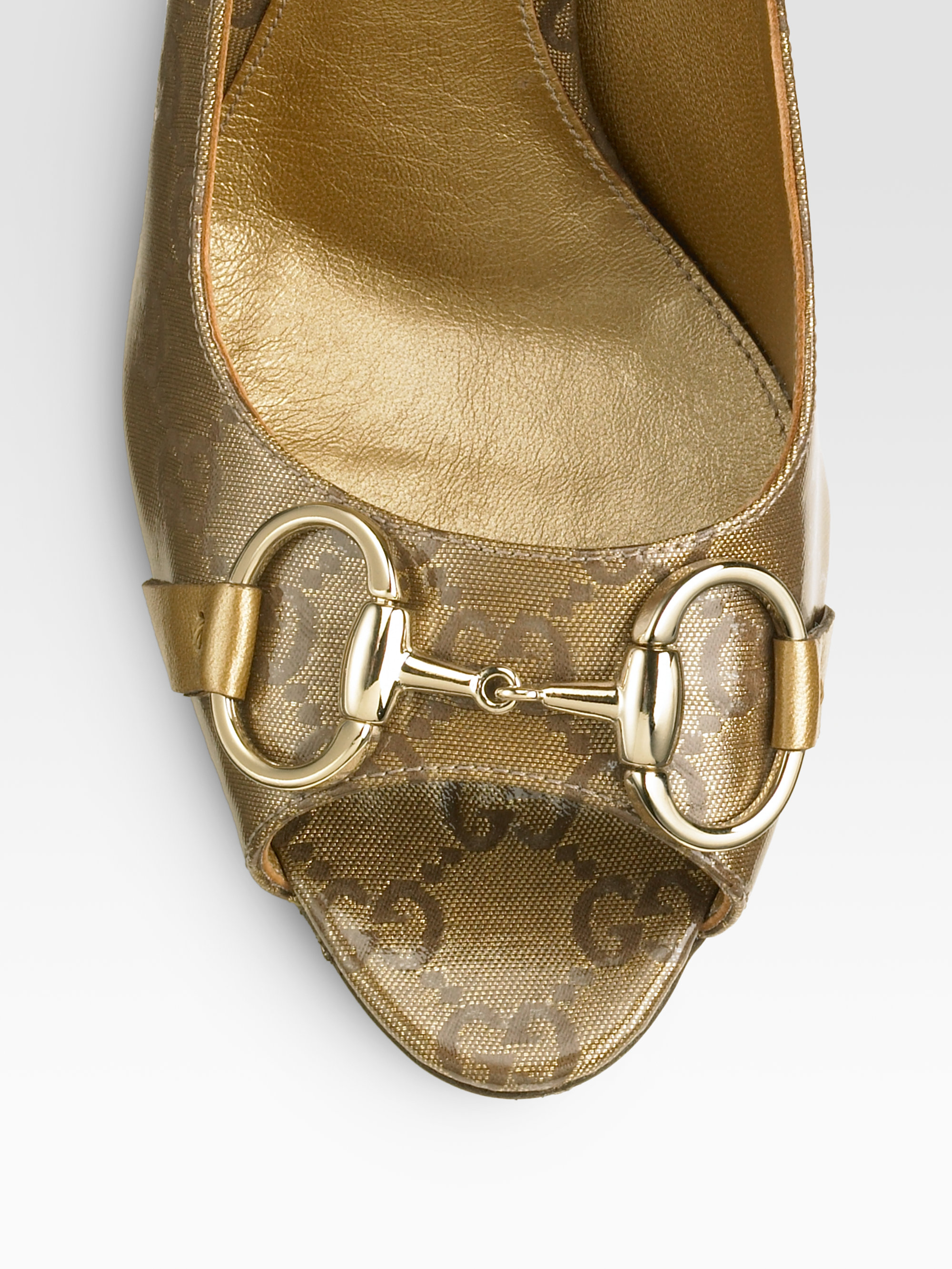 Lyst Gucci Hollywood Crystal Opentoe Pumps in Metallic