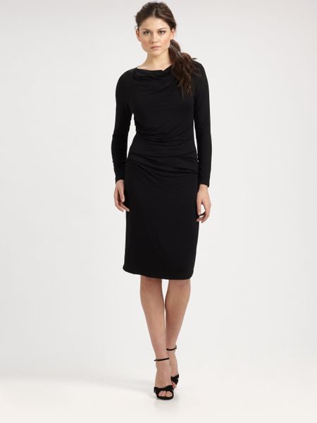 Josie Natori Ruched Dress in Black | Lyst