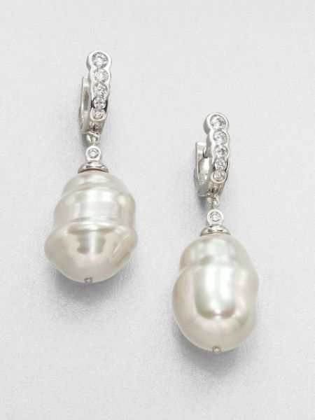 Majorica 25mm Baroque Pearl Huggie Drop Earrings in White (pearl-silver ...