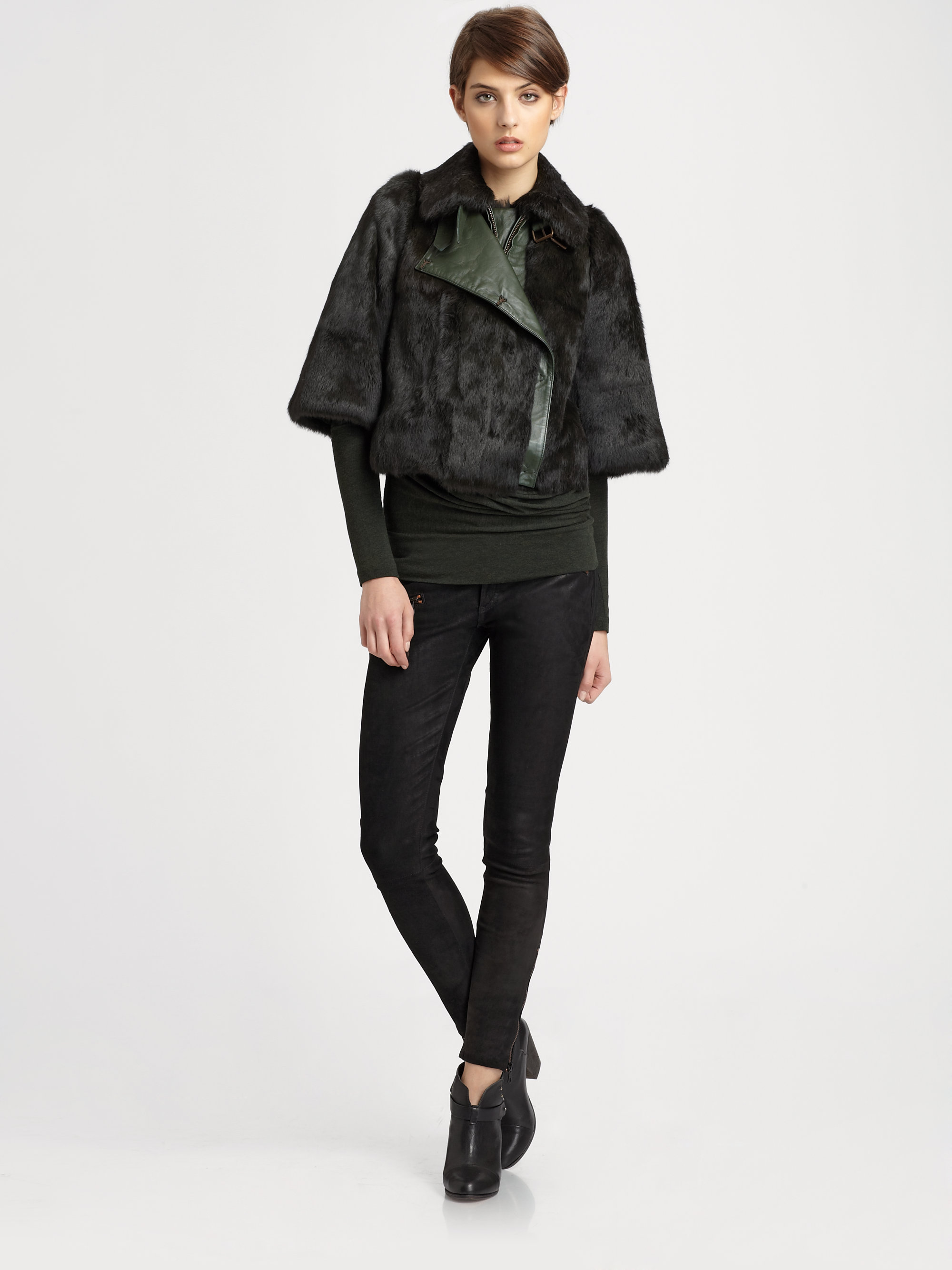 Lyst Mcq Cropped Rabbit Fur and Leather Jacket in Black