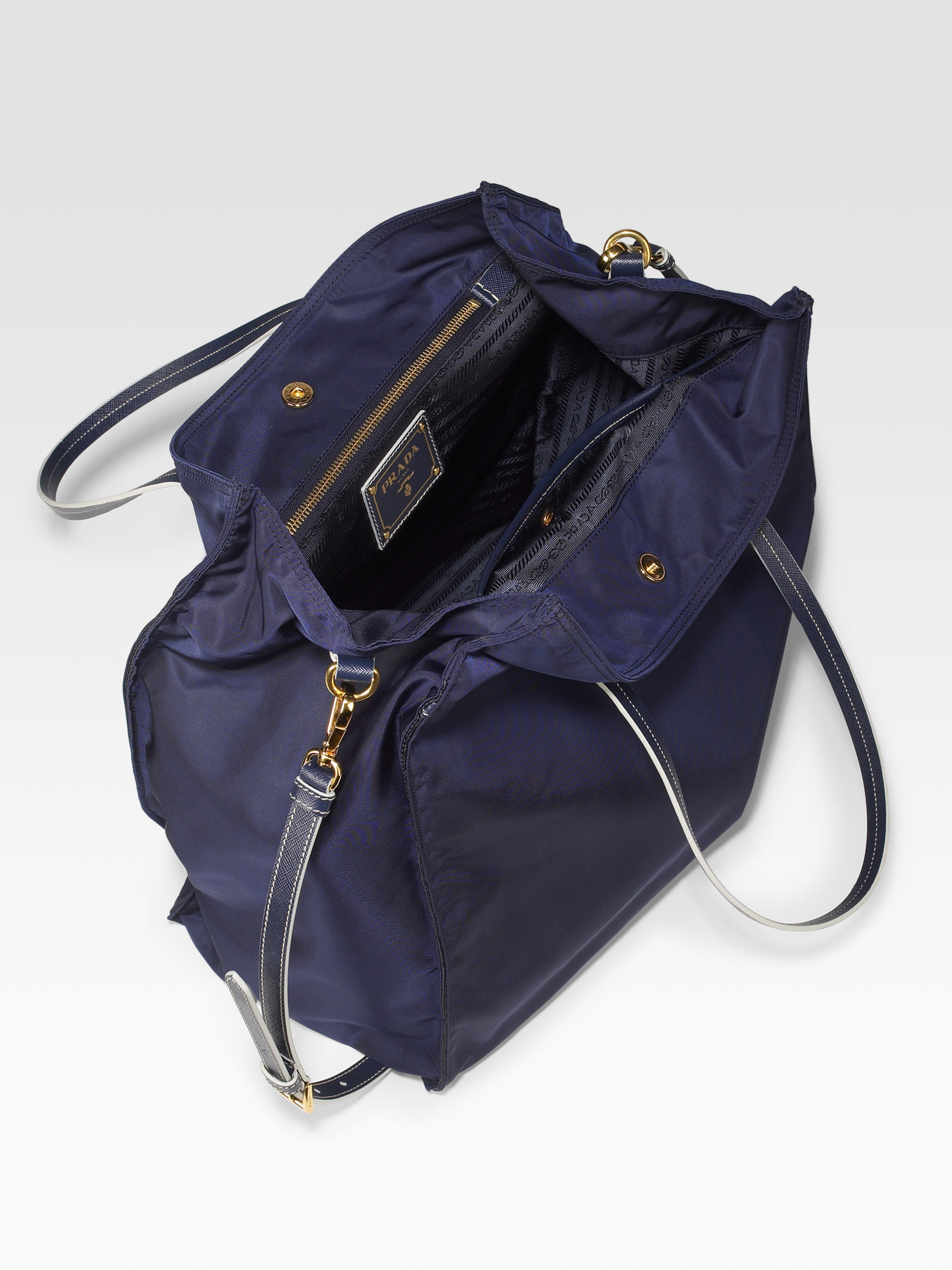 prada brown handbag - Prada Tessuto Saffiano Colour Nylon Tote in Black (blue) | Lyst