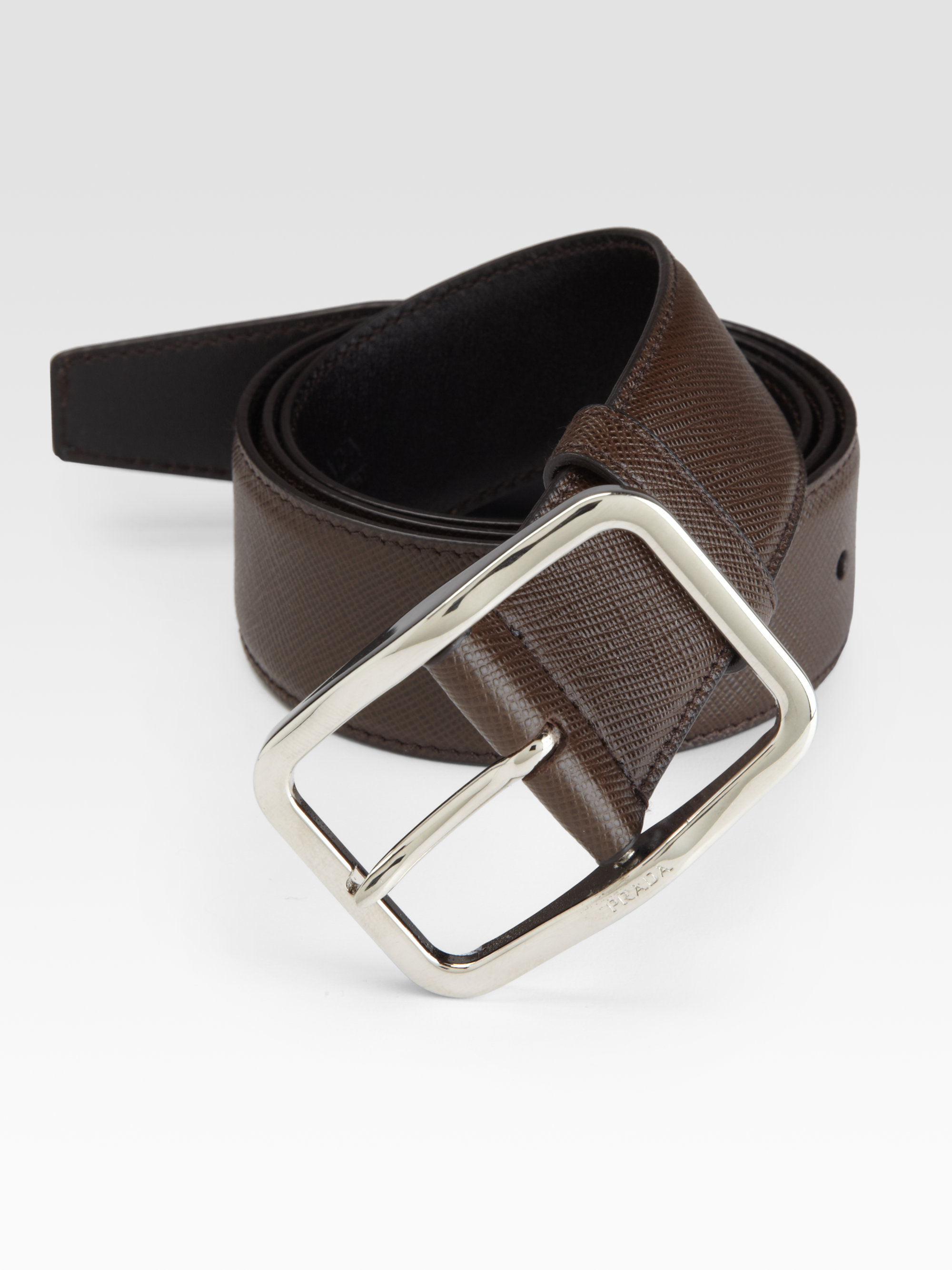 Prada Saffiano Leather Belt in Brown for Men | Lyst