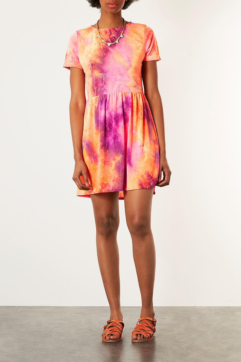 pink and yellow tie dye dress