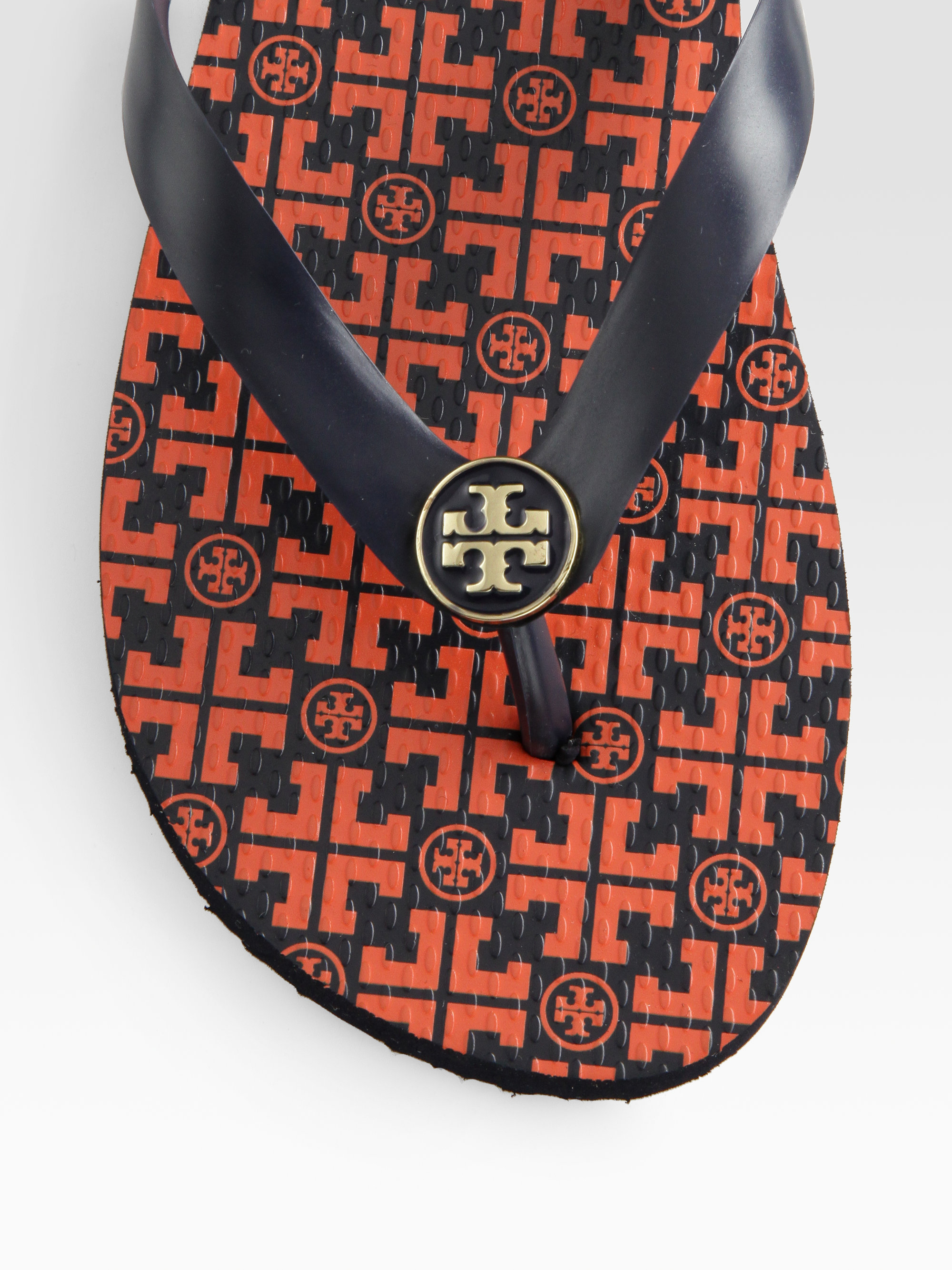 Tory Burch Enamel Flip Flops In Orange Lyst   Tory Burch Black Lux T Enamel Flip Flops Product 2 7669725 366011360 