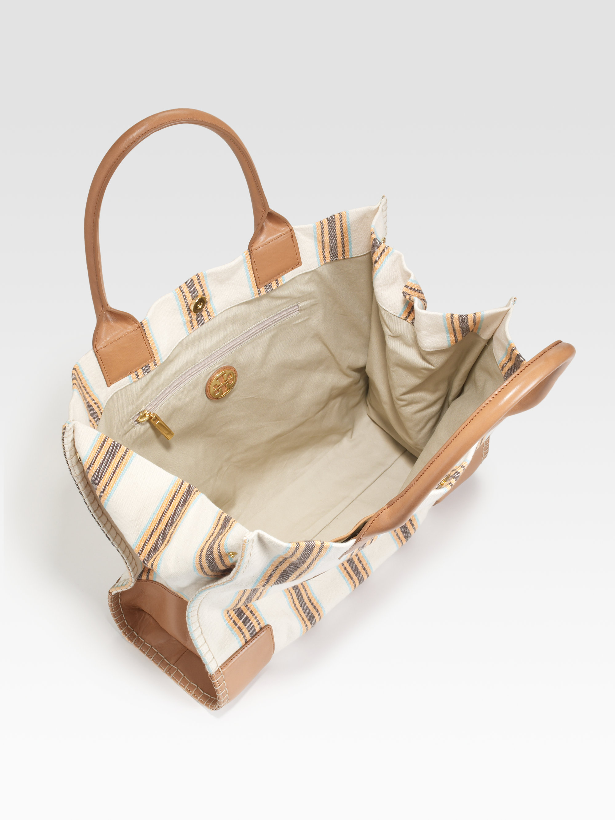 Tory burch Ella Canvas & Leather Tote Bag in Natural Lyst