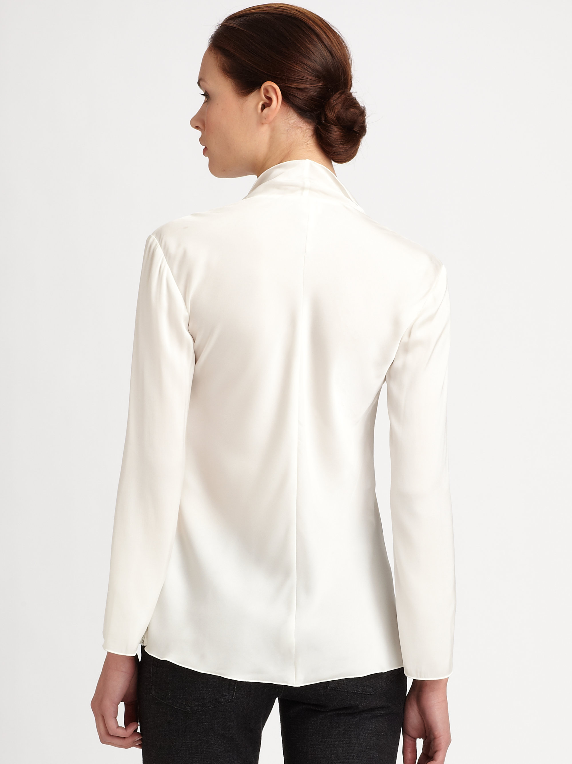 Armani Silk Ruffle Blouse in White | Lyst