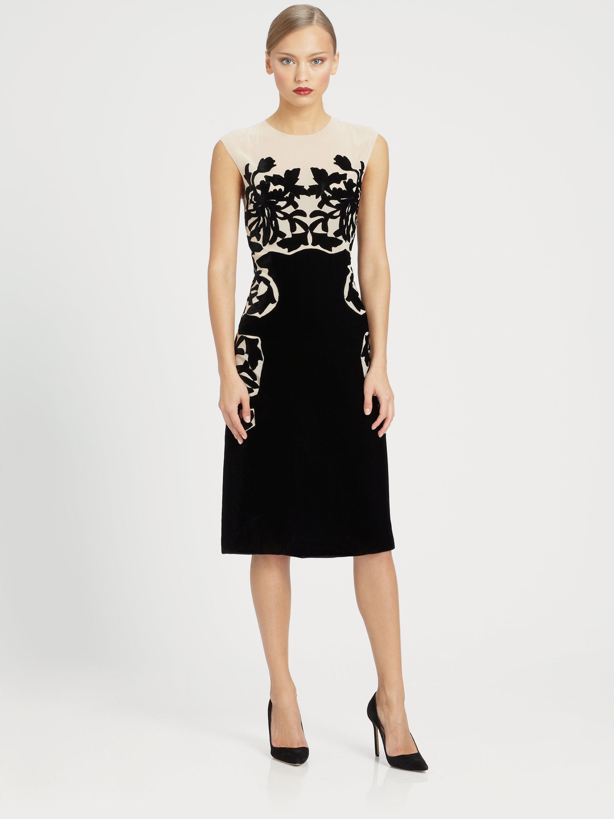 Lyst Bottega Velvet Embroidery Dress in Black