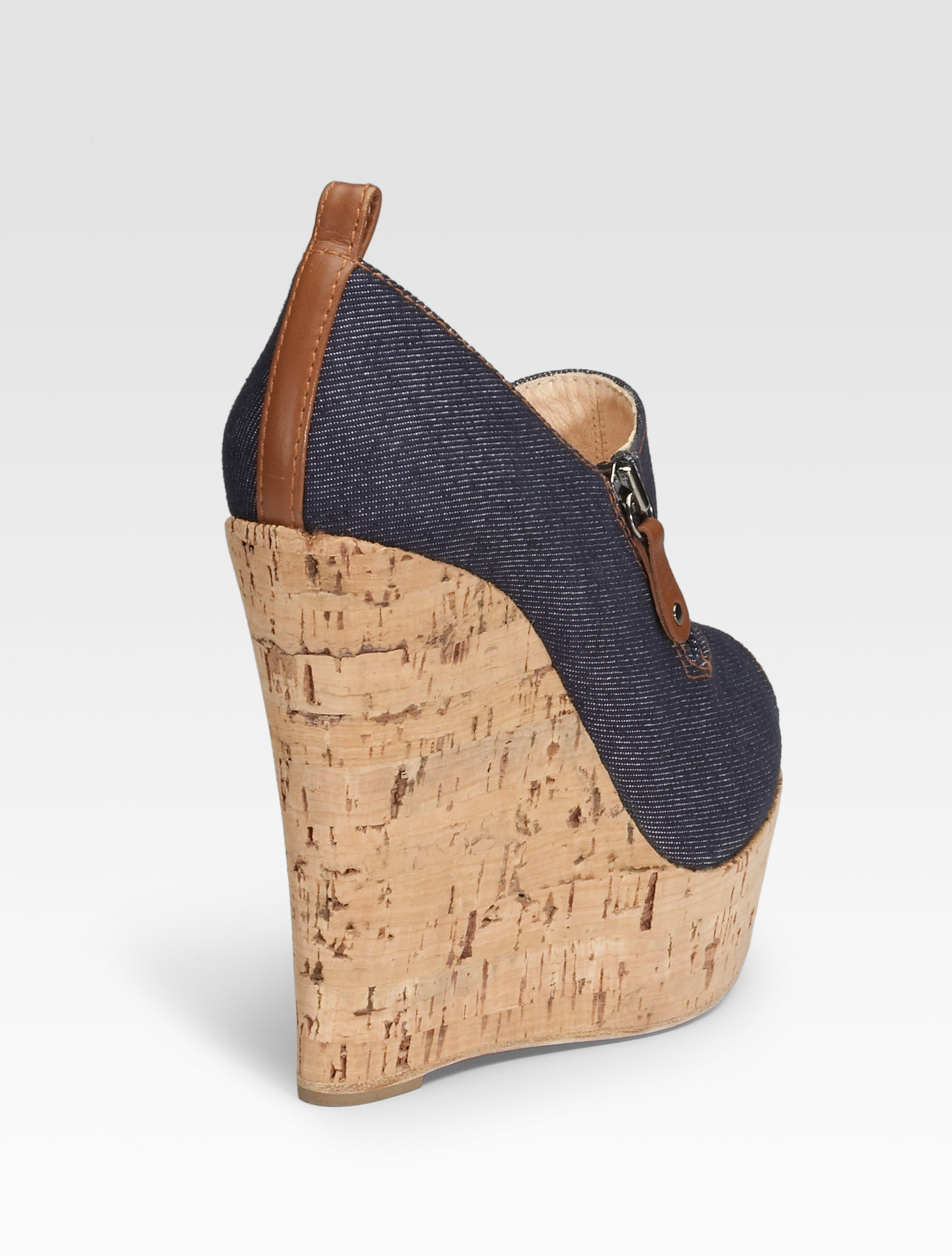 christian louboutin denim wedge