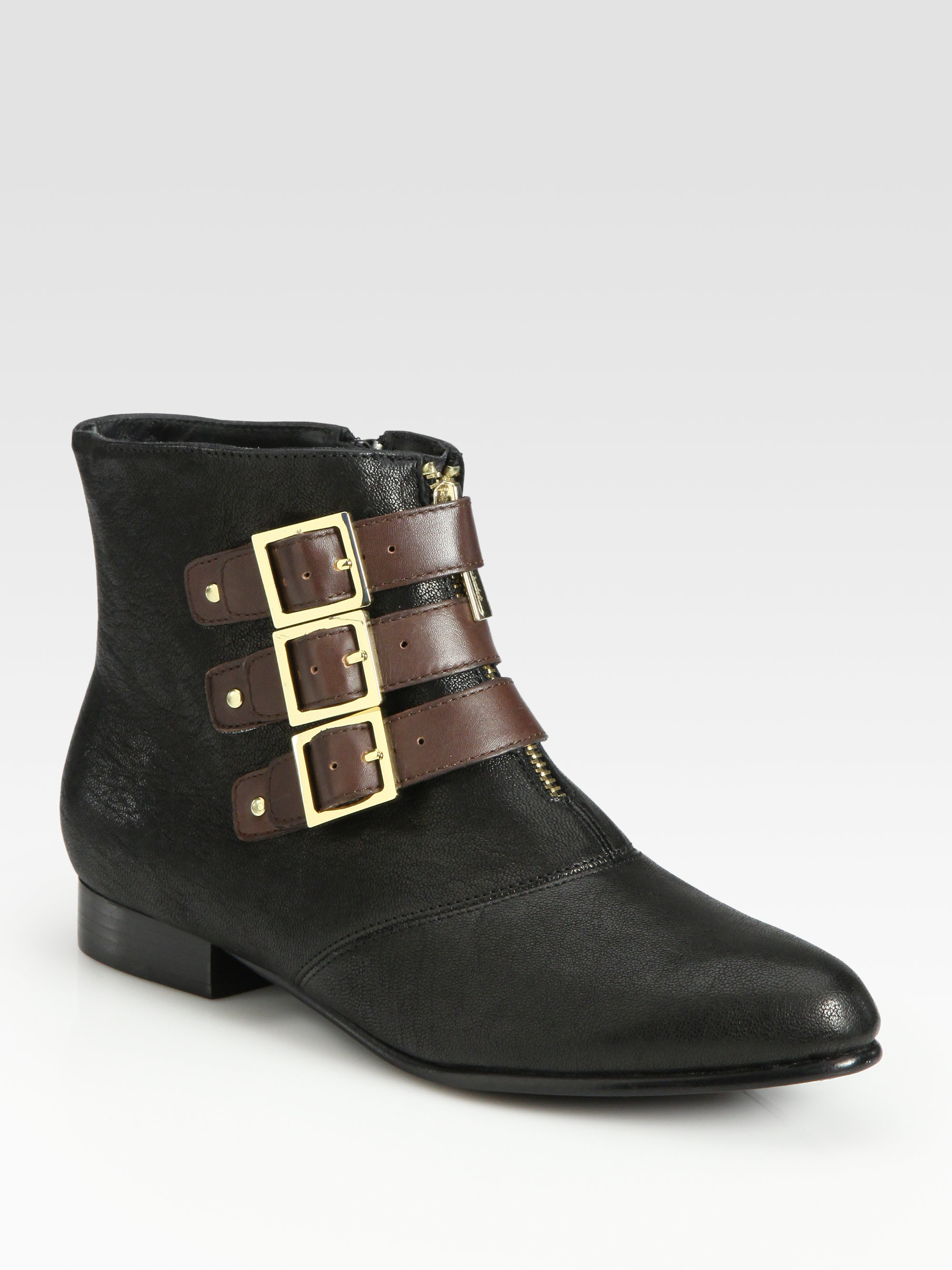 leather buckle ankle boots