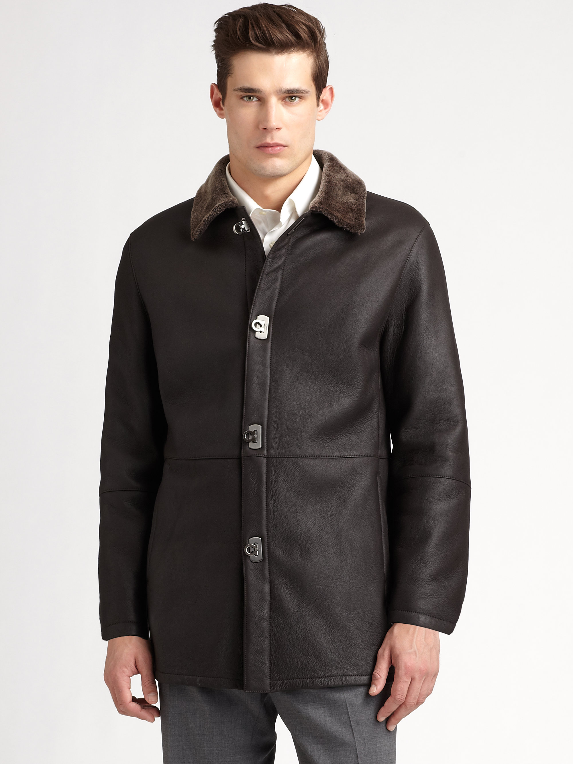 Ferragamo Shearling Jacket in Brown for Men (black) | Lyst