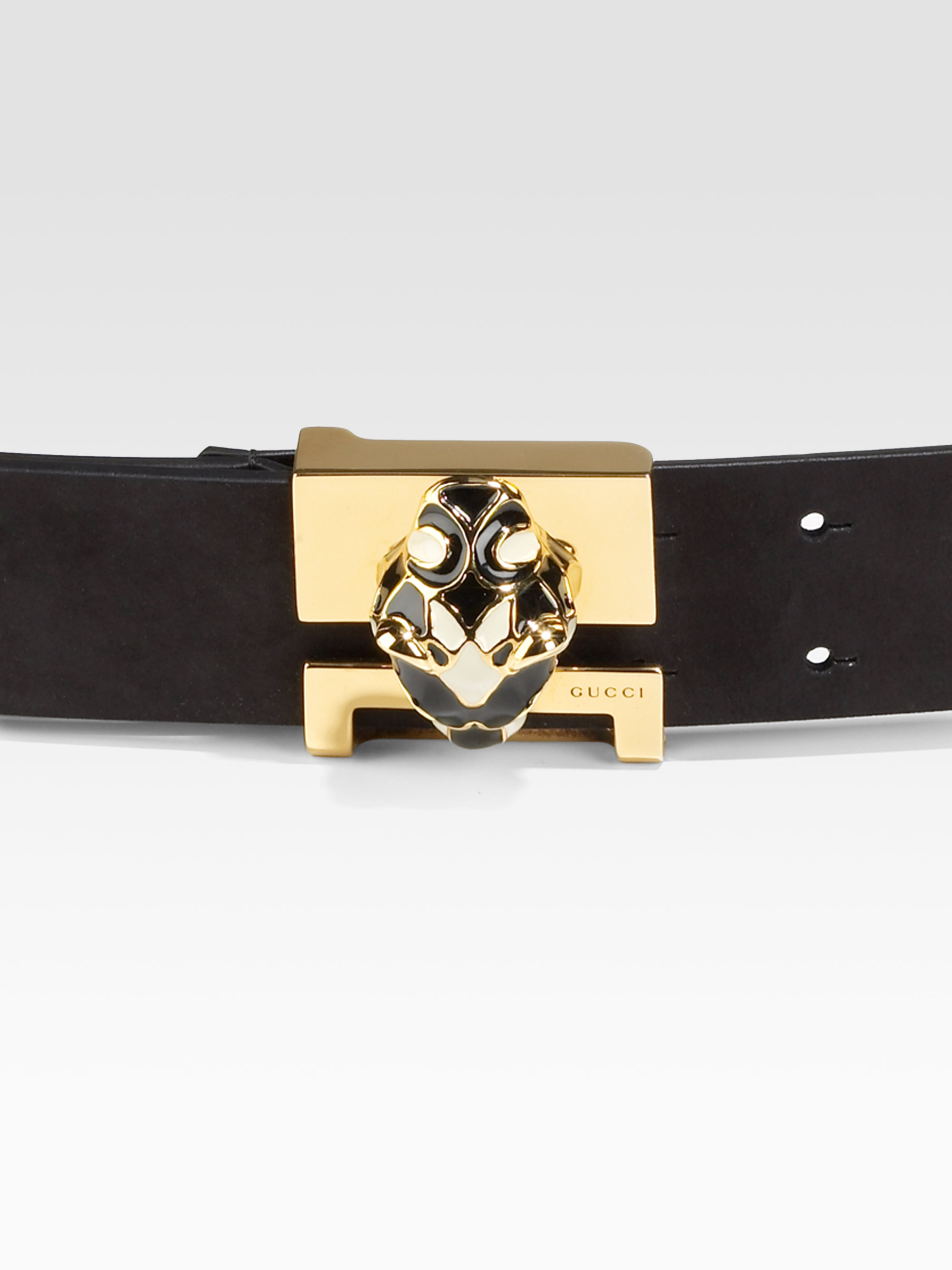Lyst - Gucci Swarovoski Crystal Accented Enamel Tiger Leather Belt in Black