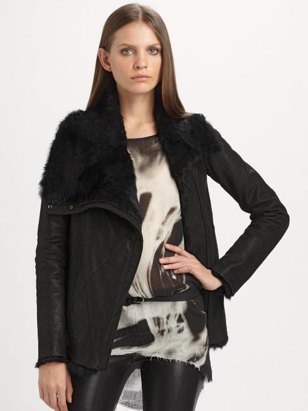 Helmut Lang Flux Reversible Fur Leather Jacket in Black | Lyst