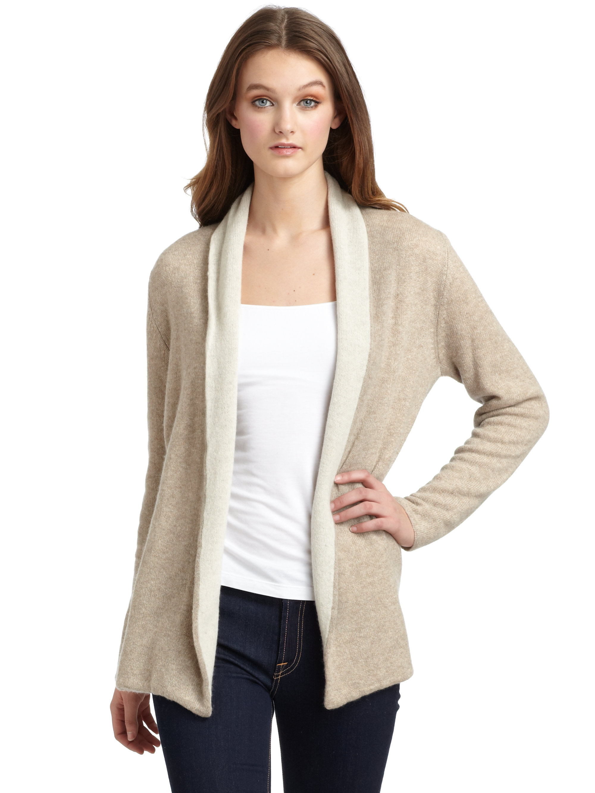 Lyst - Kokun Reversible Open Cashmere Cardigan in Natural