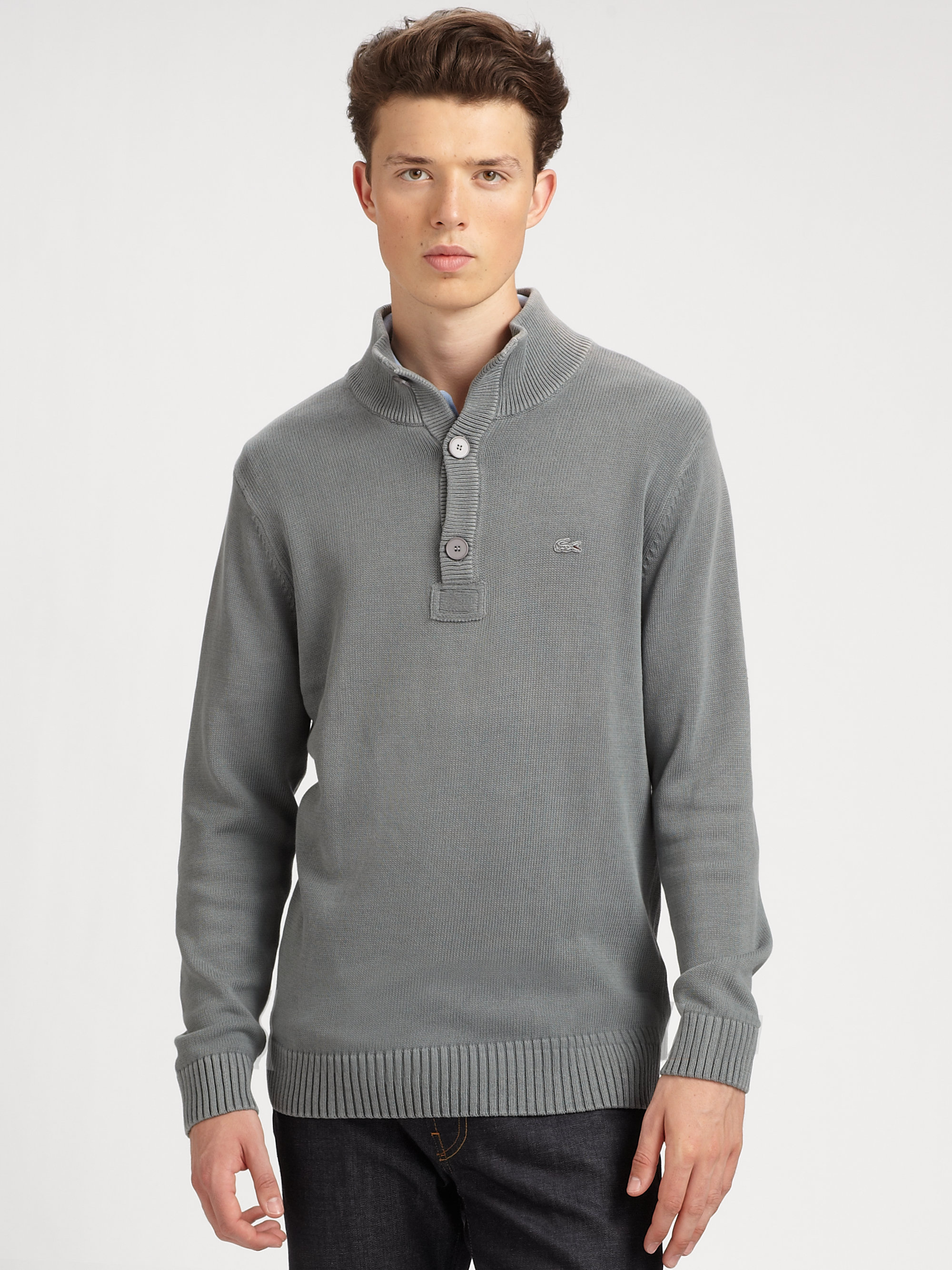 Lyst - Lacoste Vintage Washed Buttonneck Sweater in Blue for Men