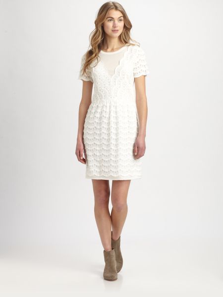 Marc By Marc Jacobs Tiered Eyelet Jersey Dress in White (normandy b) | Lyst