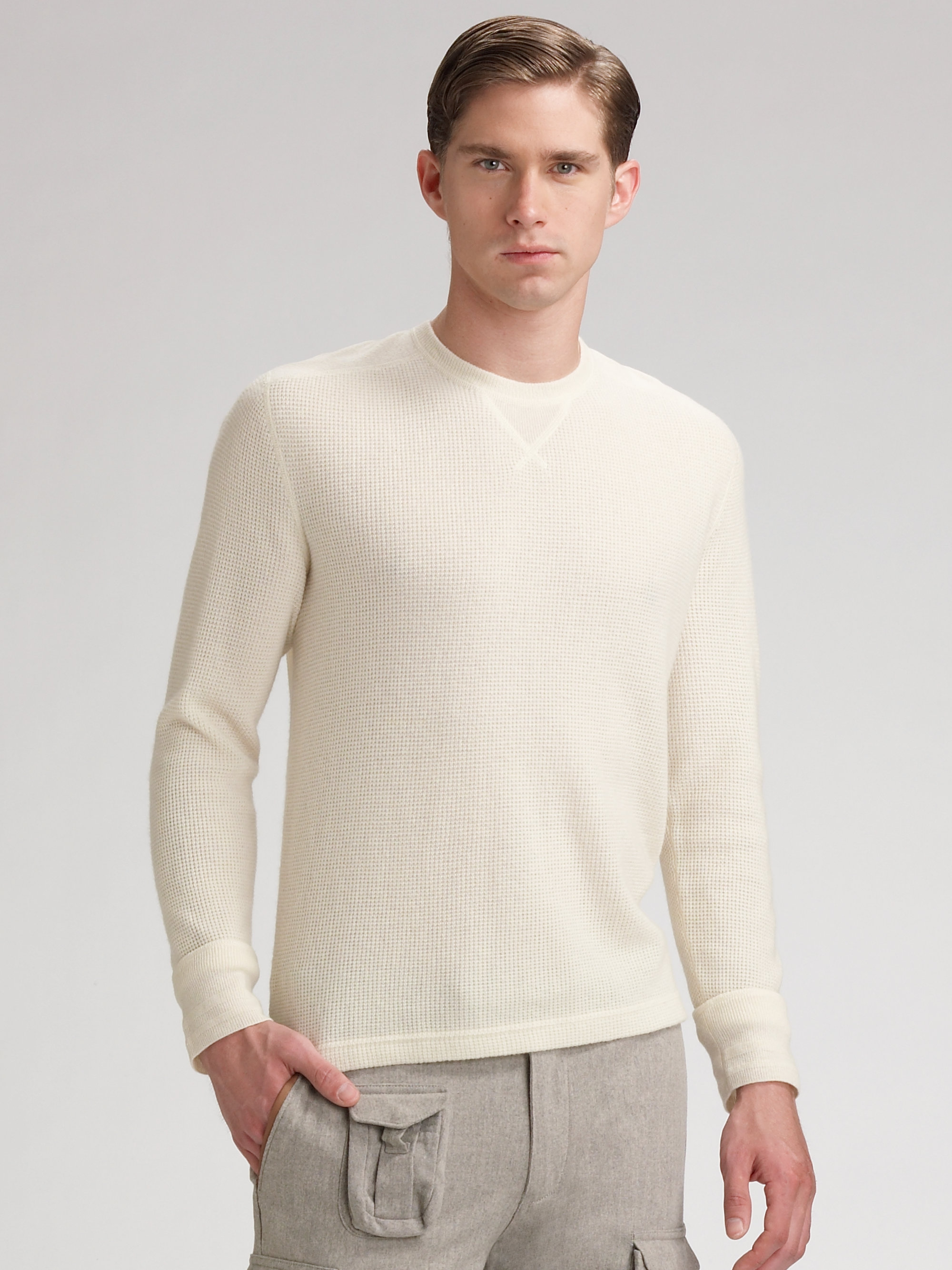 Polo ralph lauren Cashmere Waffle Sweater in White for Men | Lyst