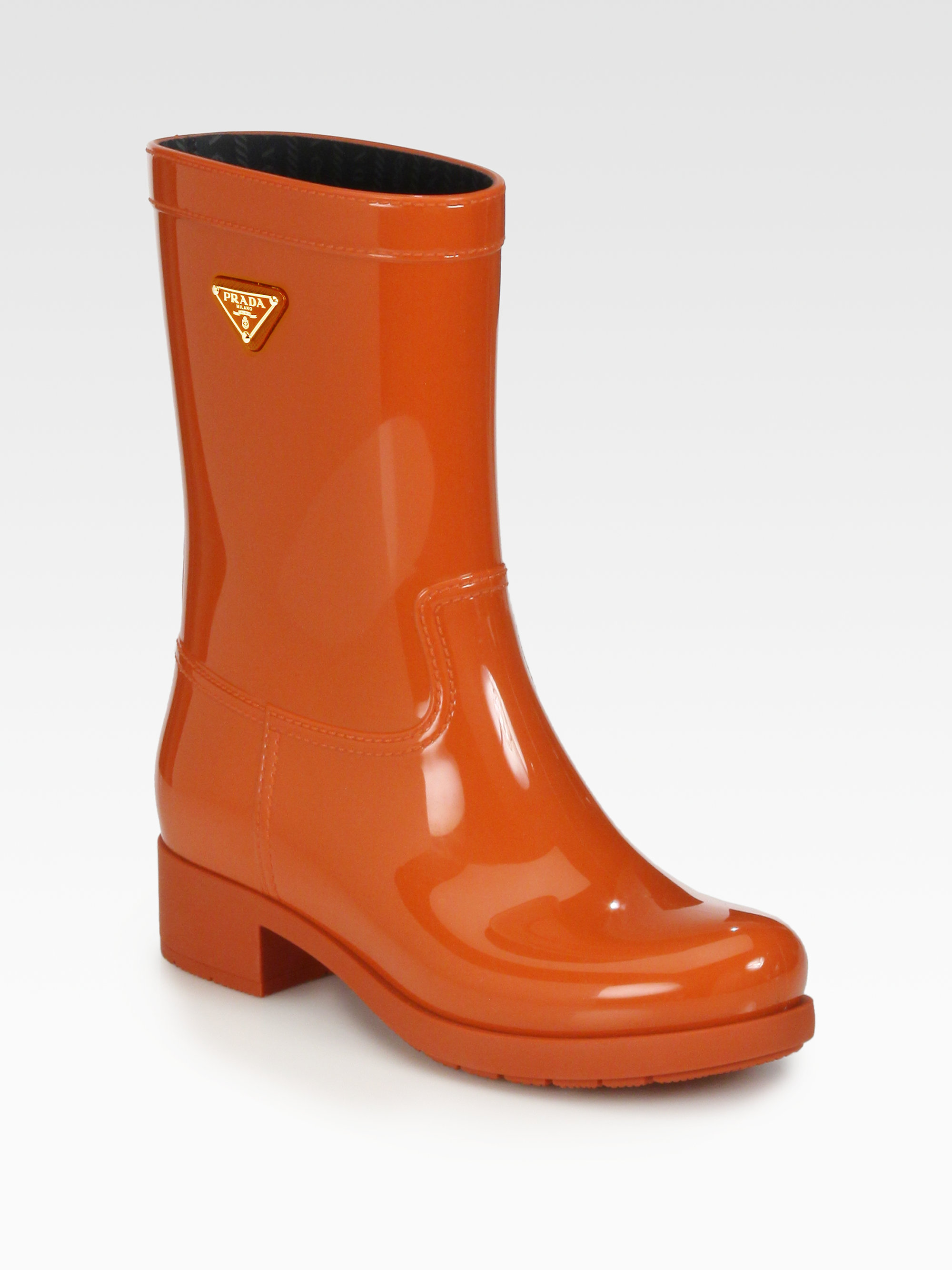 Lyst - Prada Short Logo Rain Boots in Orange