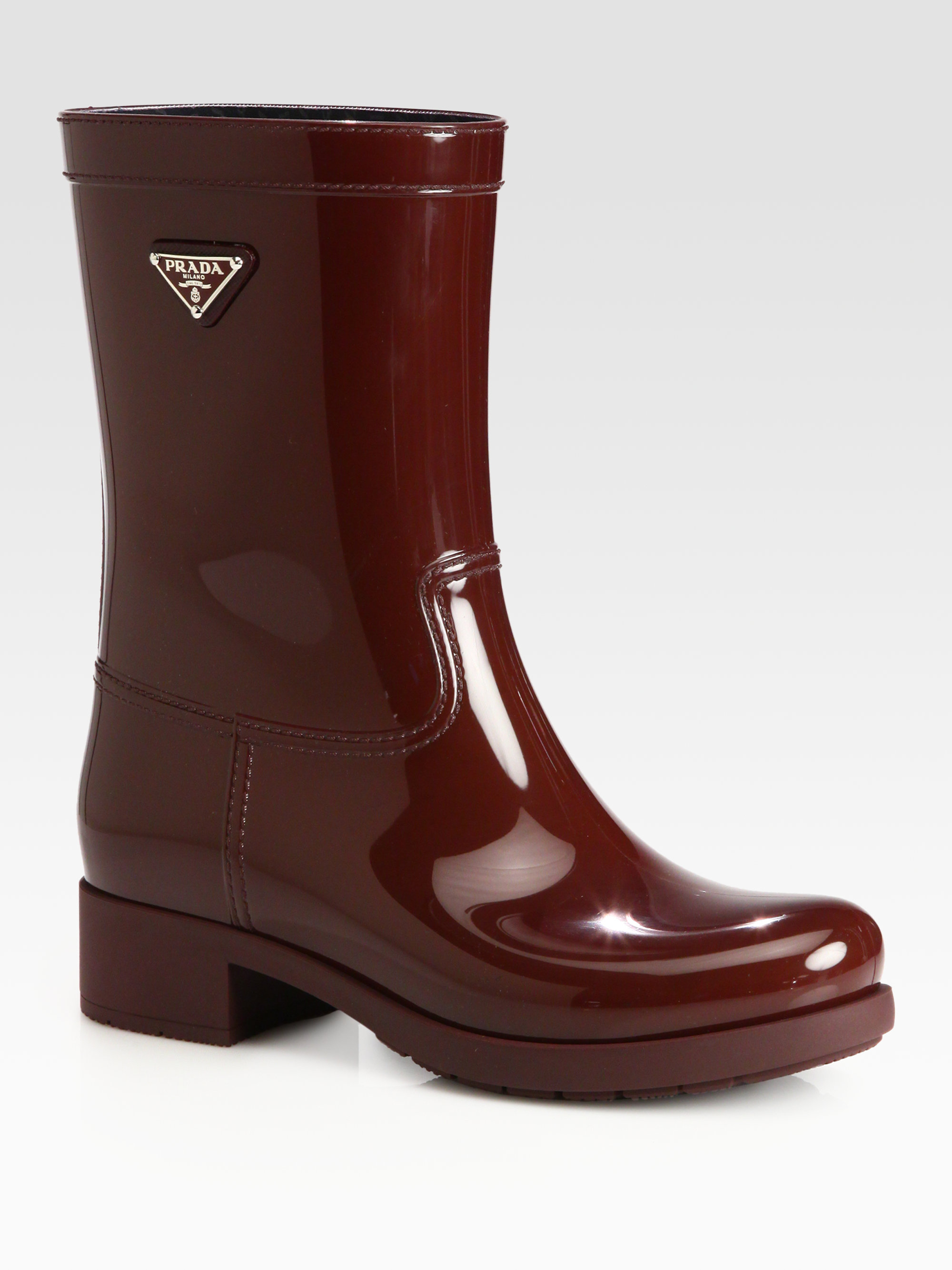 Lyst - Prada Short Logo Rain Boots in Red