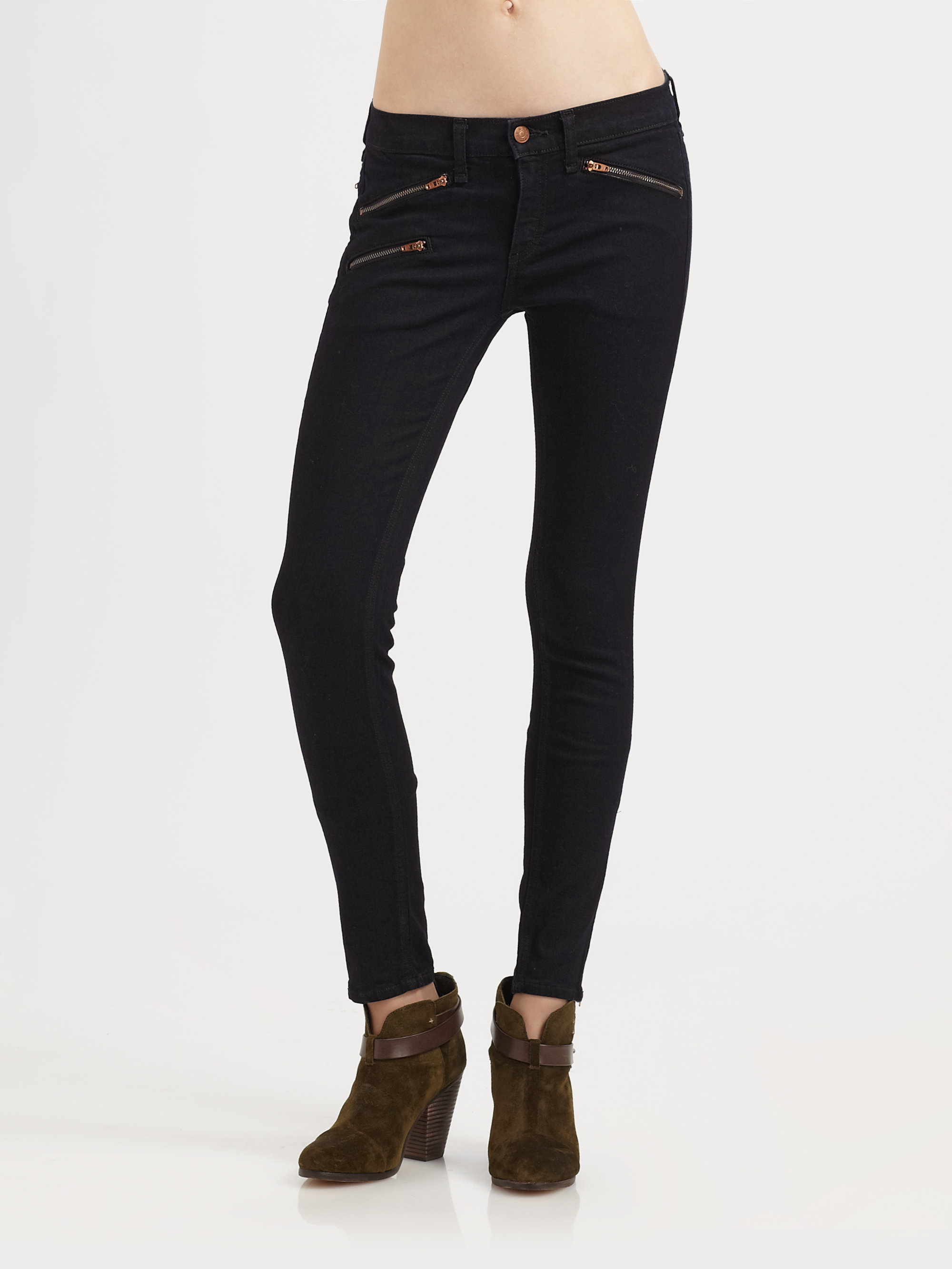Rag & Bone Rbw 9 Zip Skinny Jeans in Black (copper midnight) | Lyst
