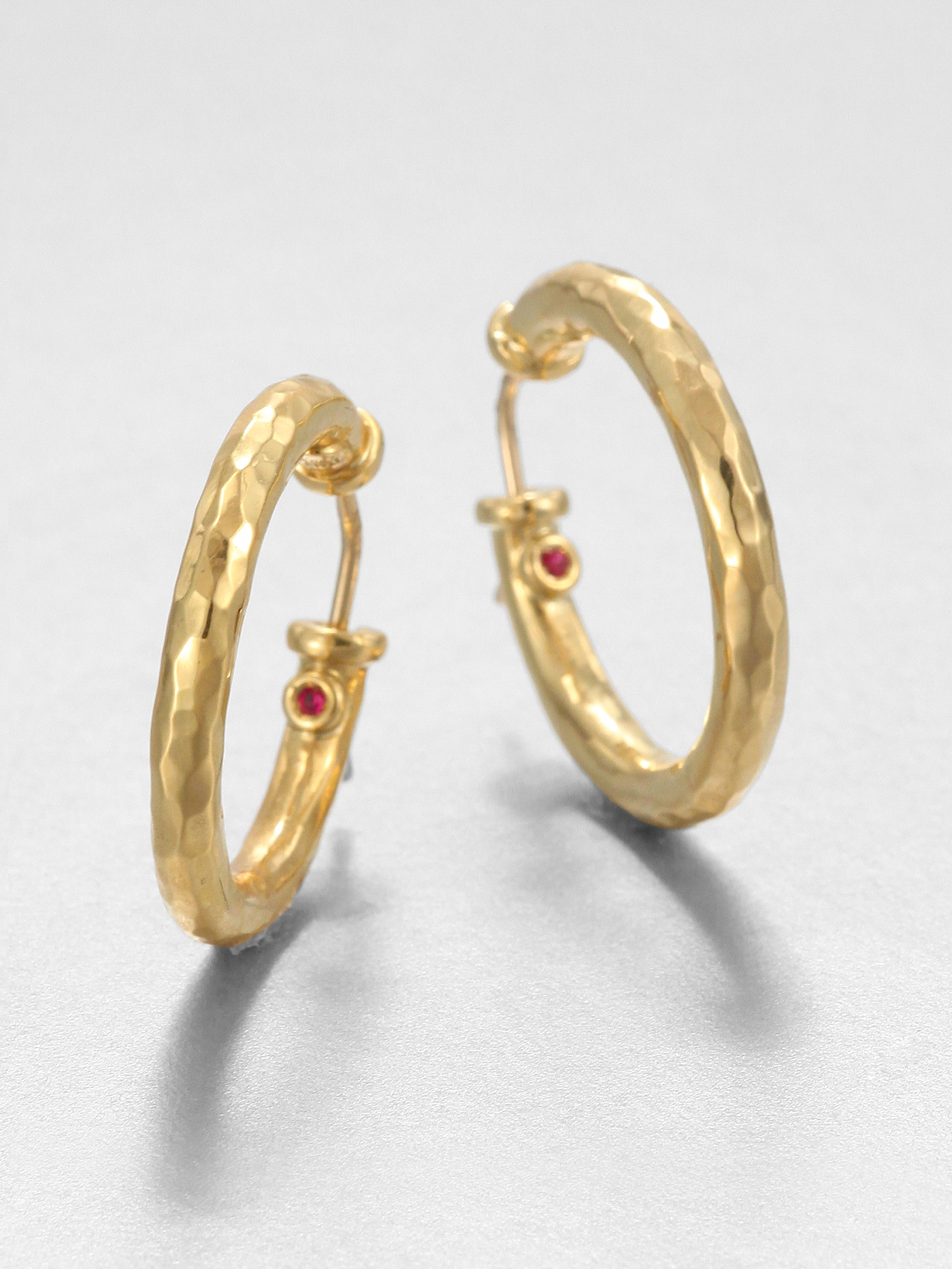 Lyst Roberto Coin Martellato 18k Yellow Gold Hoop Earrings 1 In Gallery