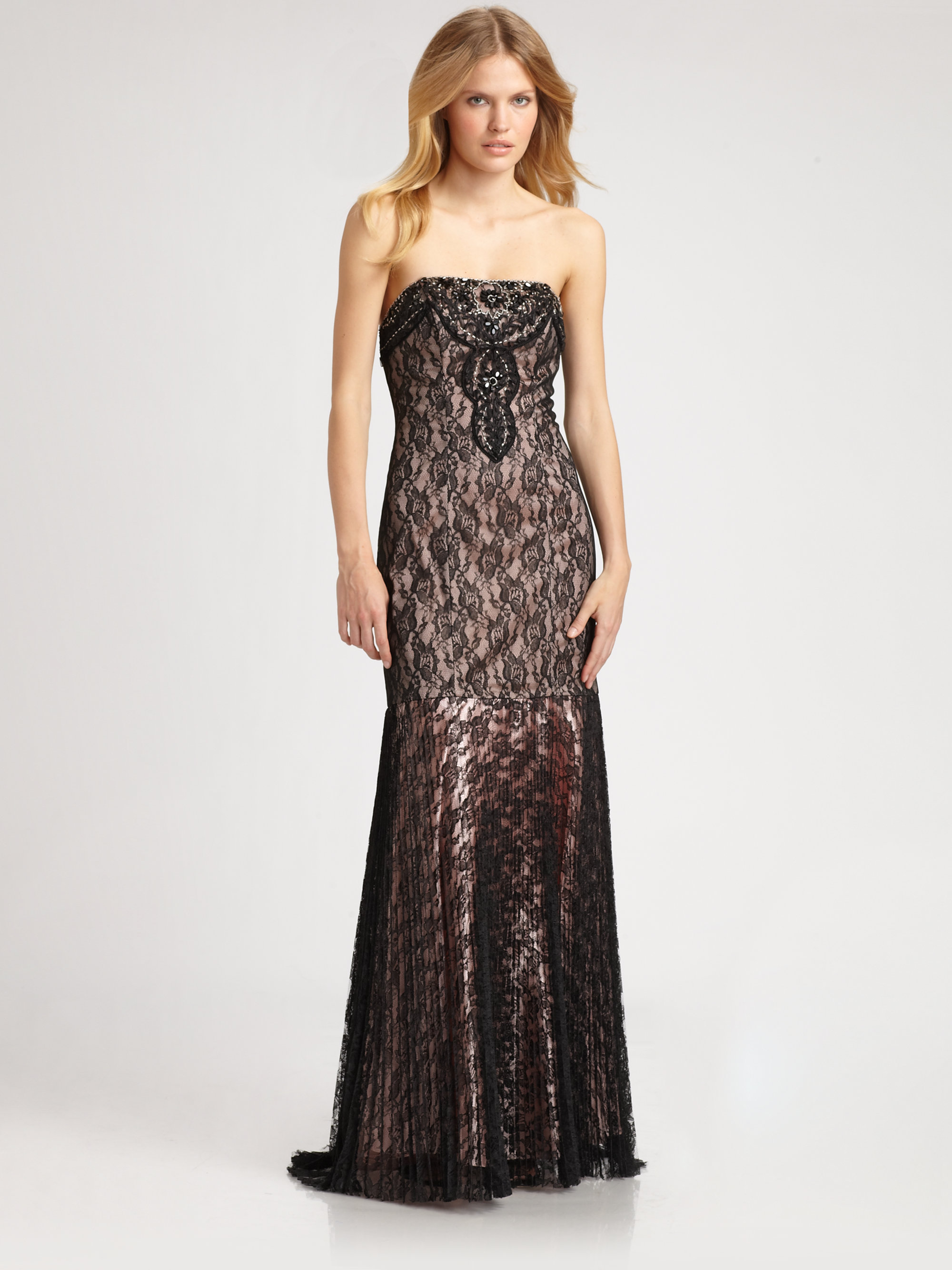 Sue Wong Beaded Lace Gown in Purple (black rose) | Lyst