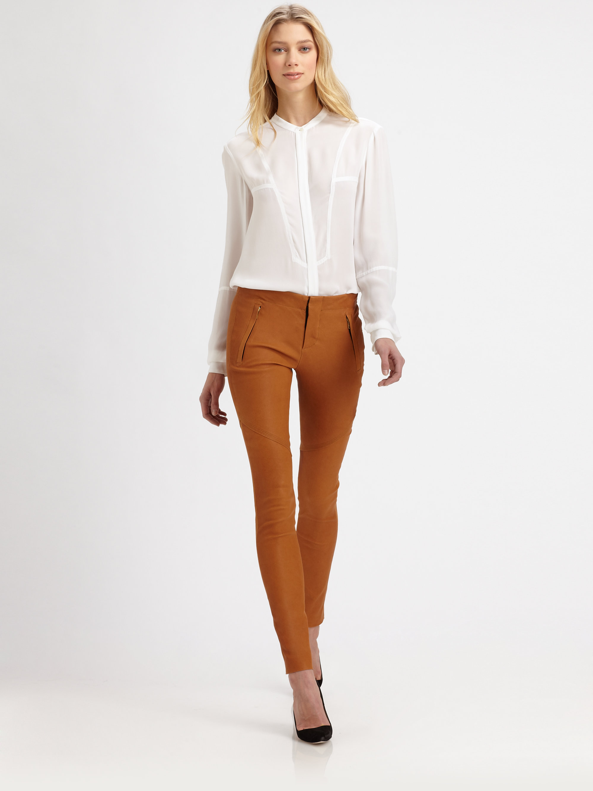 A.l.c. Charlotte Stretch Leather Pants in Brown | Lyst