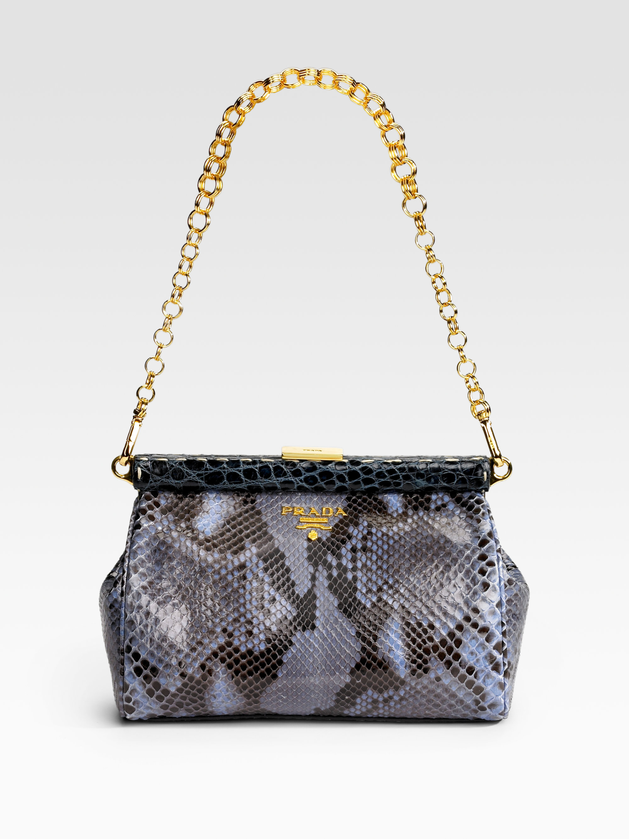 prada leather purses - Prada Pitone Cocco Frame Shoulder Bag in Blue (blue multi) | Lyst