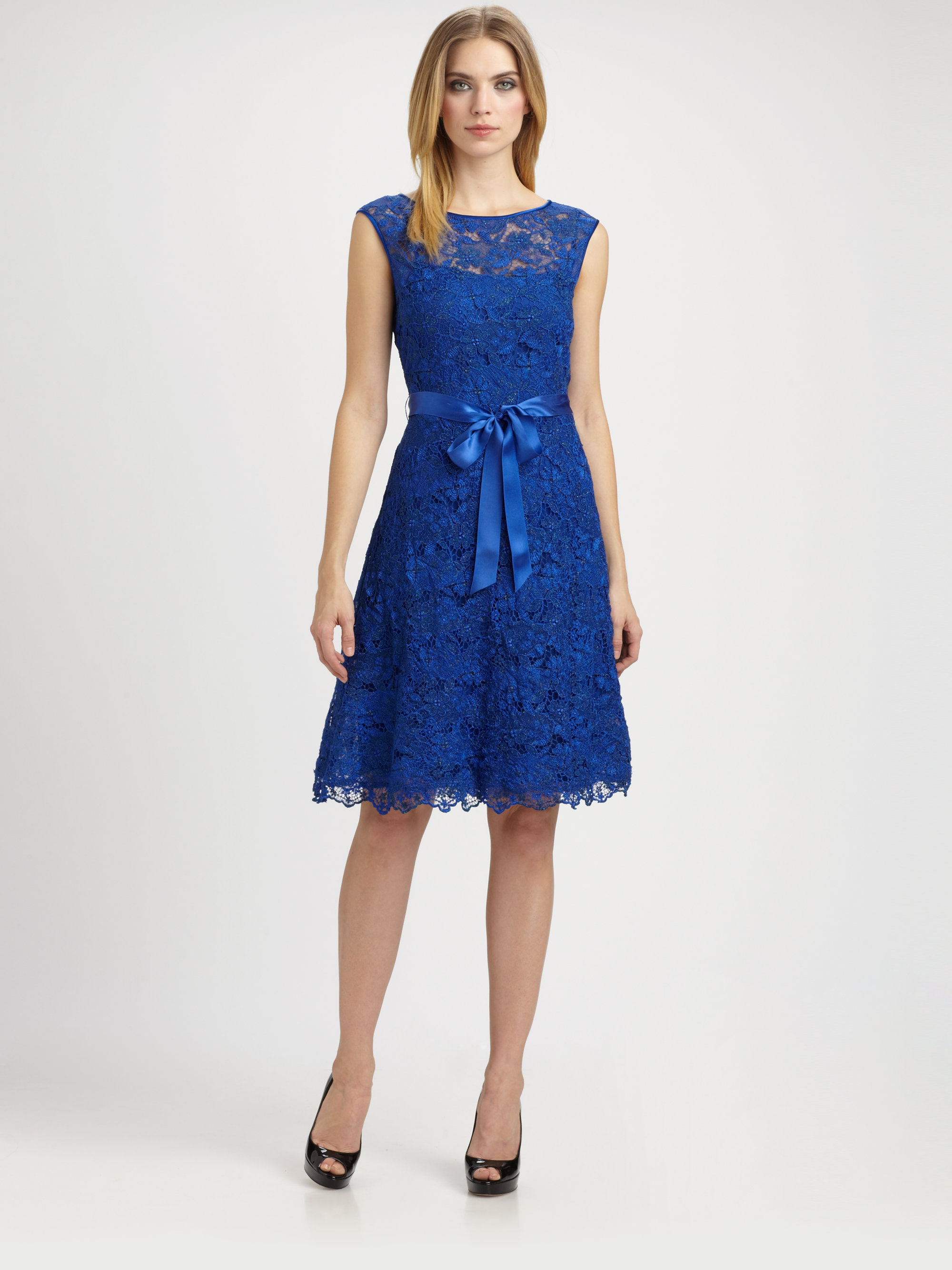 Lyst - Teri Jon Lace Dress in Blue