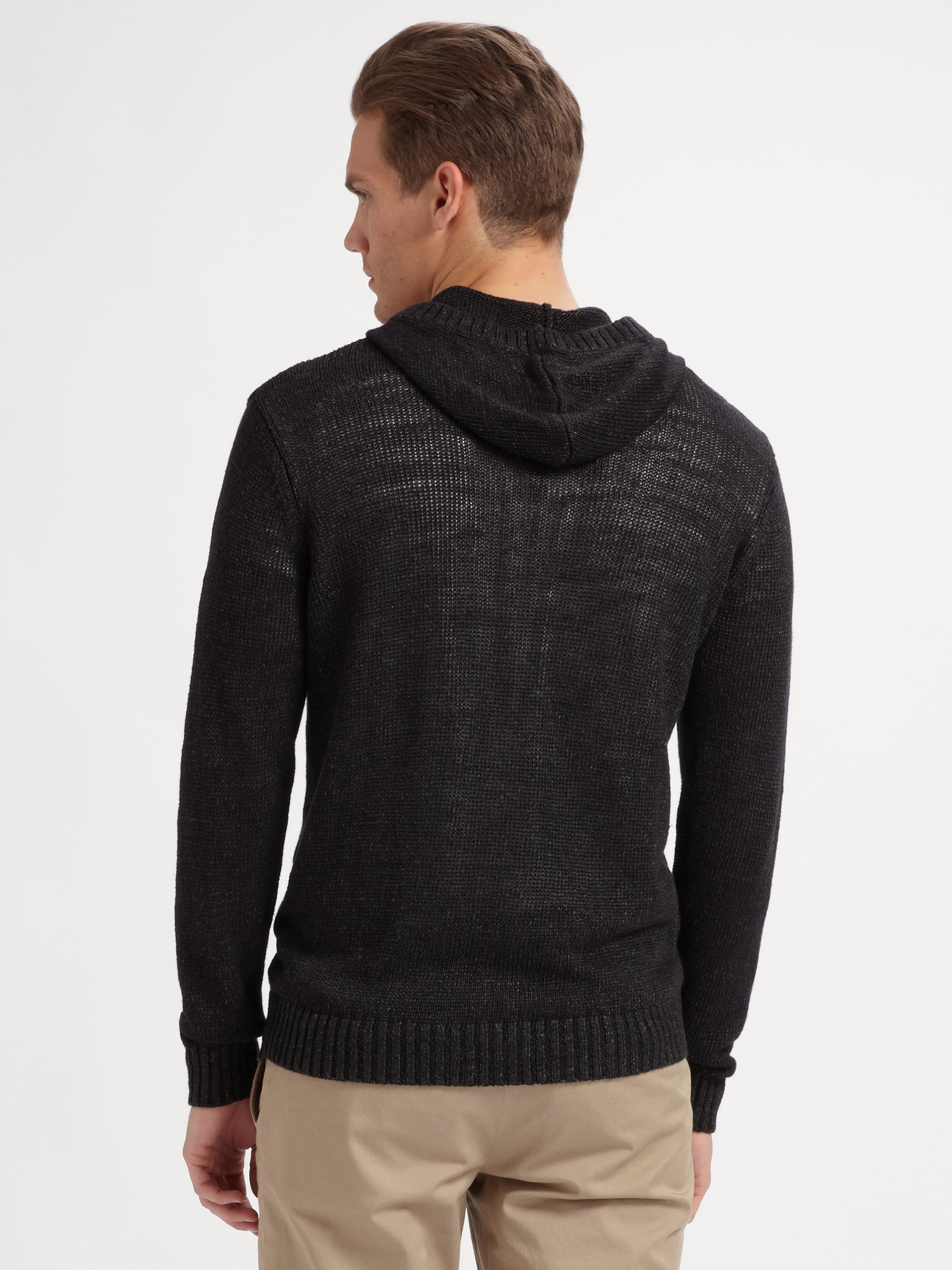 Lyst - Vince Hooded Linen Henley Sweater in Black for Men